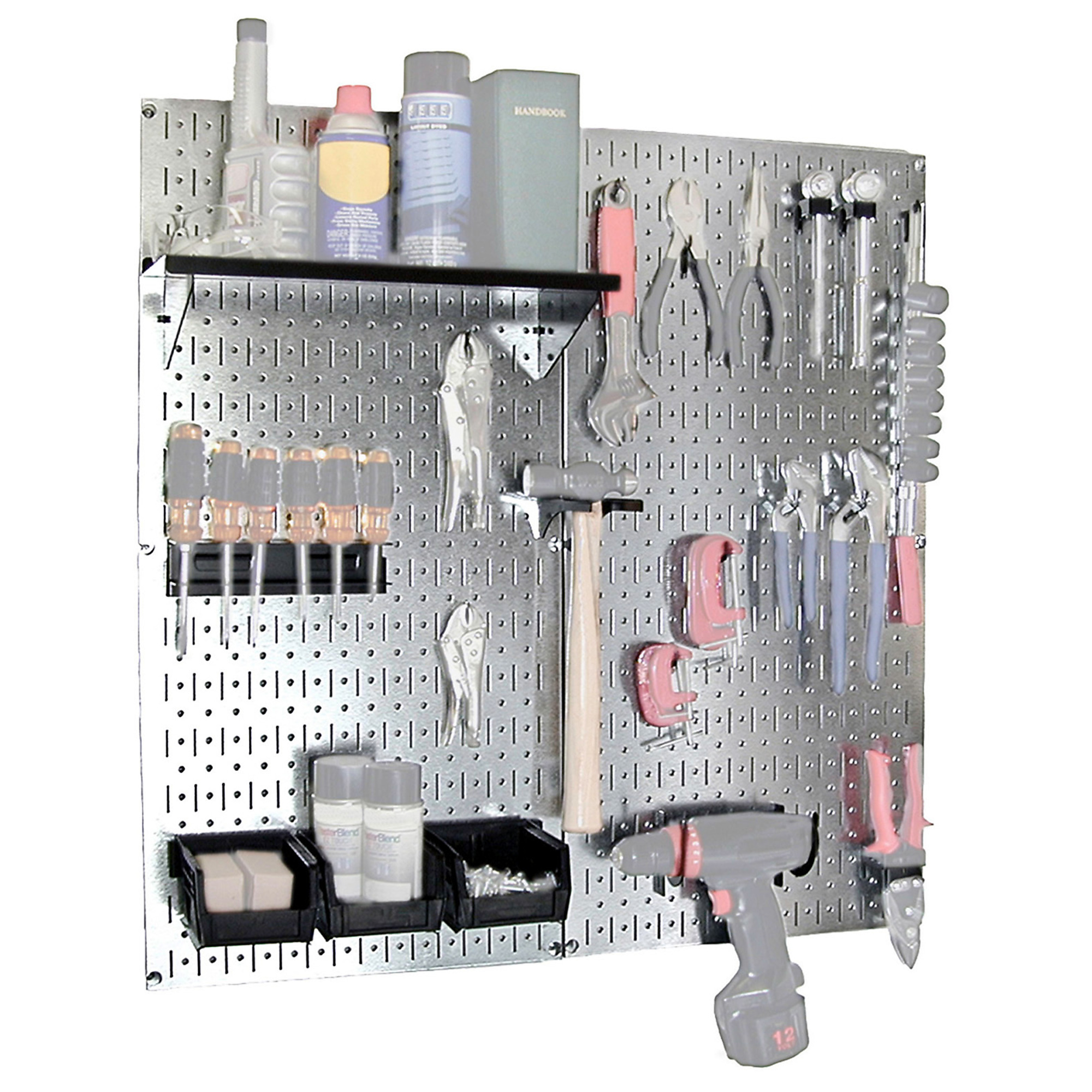 Wall Control Industrial Steel Pegboard Utility Tool Storage Kit — Galvanized Steel, Black Accessories, Model# 35IWGL-200-GVB