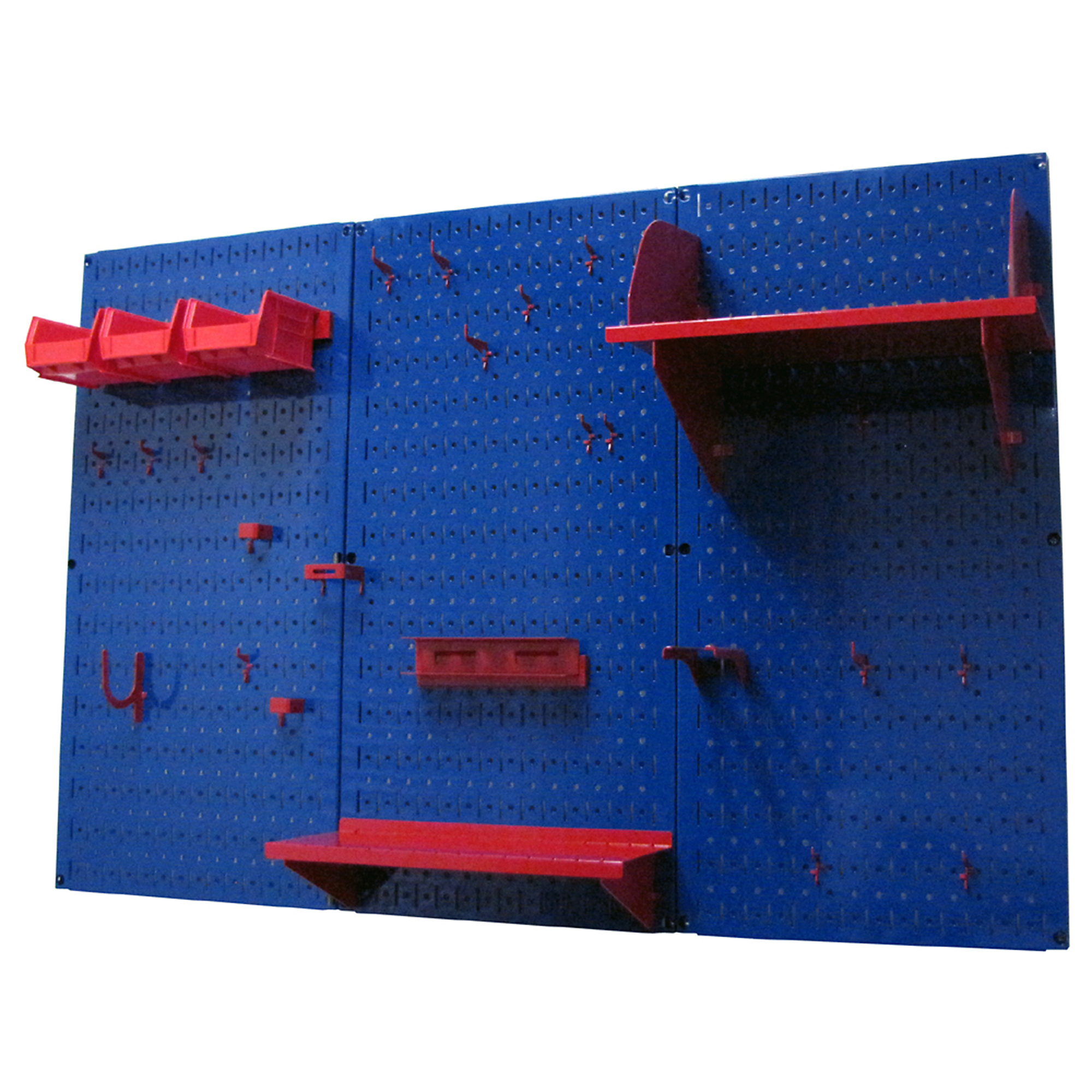 Wall Control Industrial Metal Pegboard Premium Tool Storage Kit — 4ft., 20-Ga. Steel, Blue Toolboard & Red Accessories, Model# 35IWRK-400-BUR