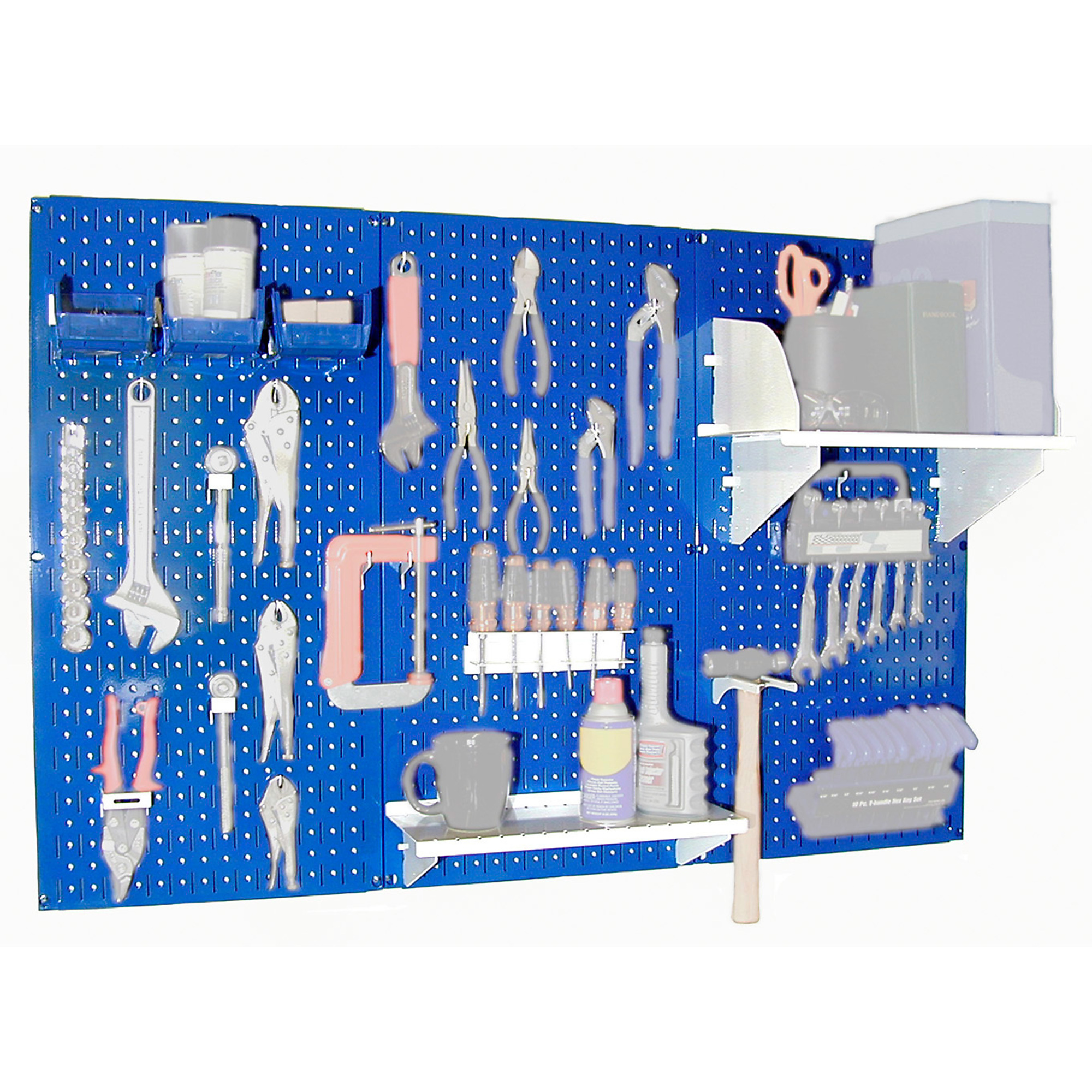 Wall Control Industrial Metal Pegboard Tool Storage Kit — 4ft., 20-Ga. Steel, Blue Toolboard with White Accessories, Model# 35IWRK-400-BUW