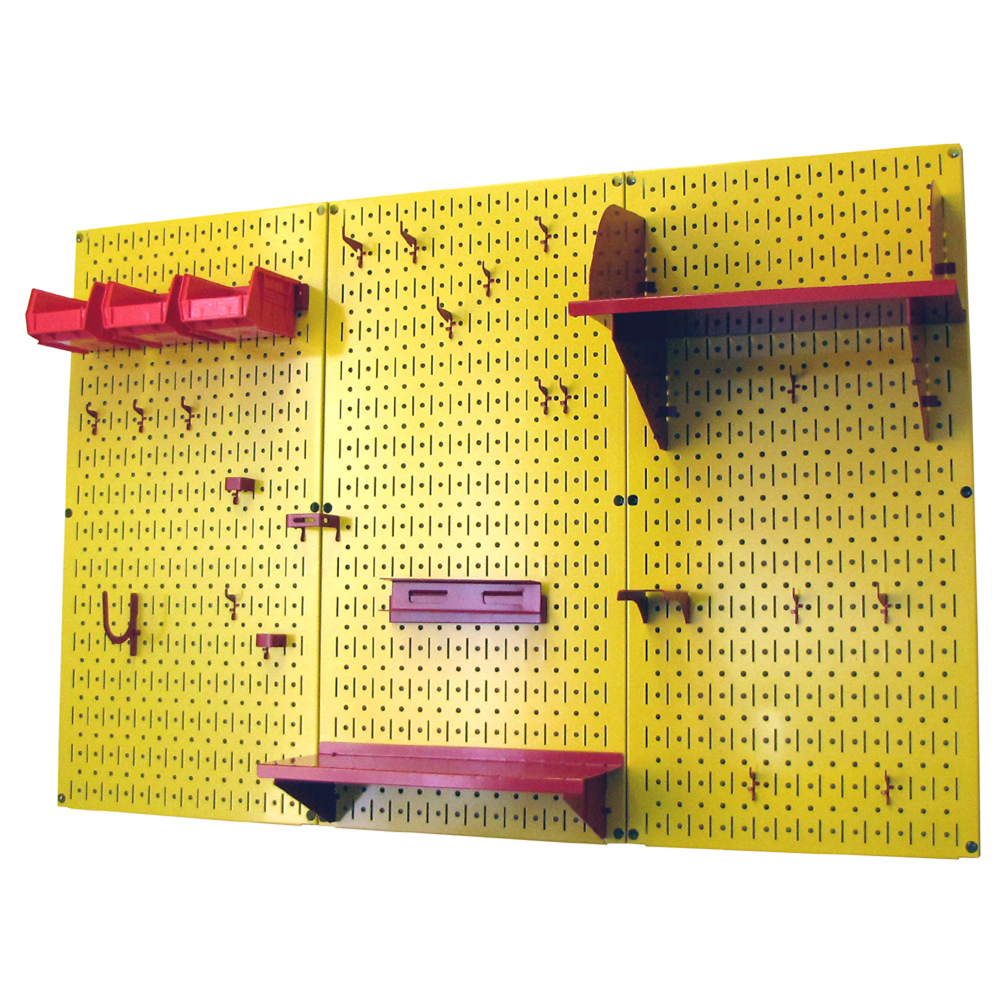 Wall Control Industrial Metal Pegboard Tool Storage Kit — 4ft., Yellow Toolboard, Red Accessories, Model# 35IWRK-400-YR