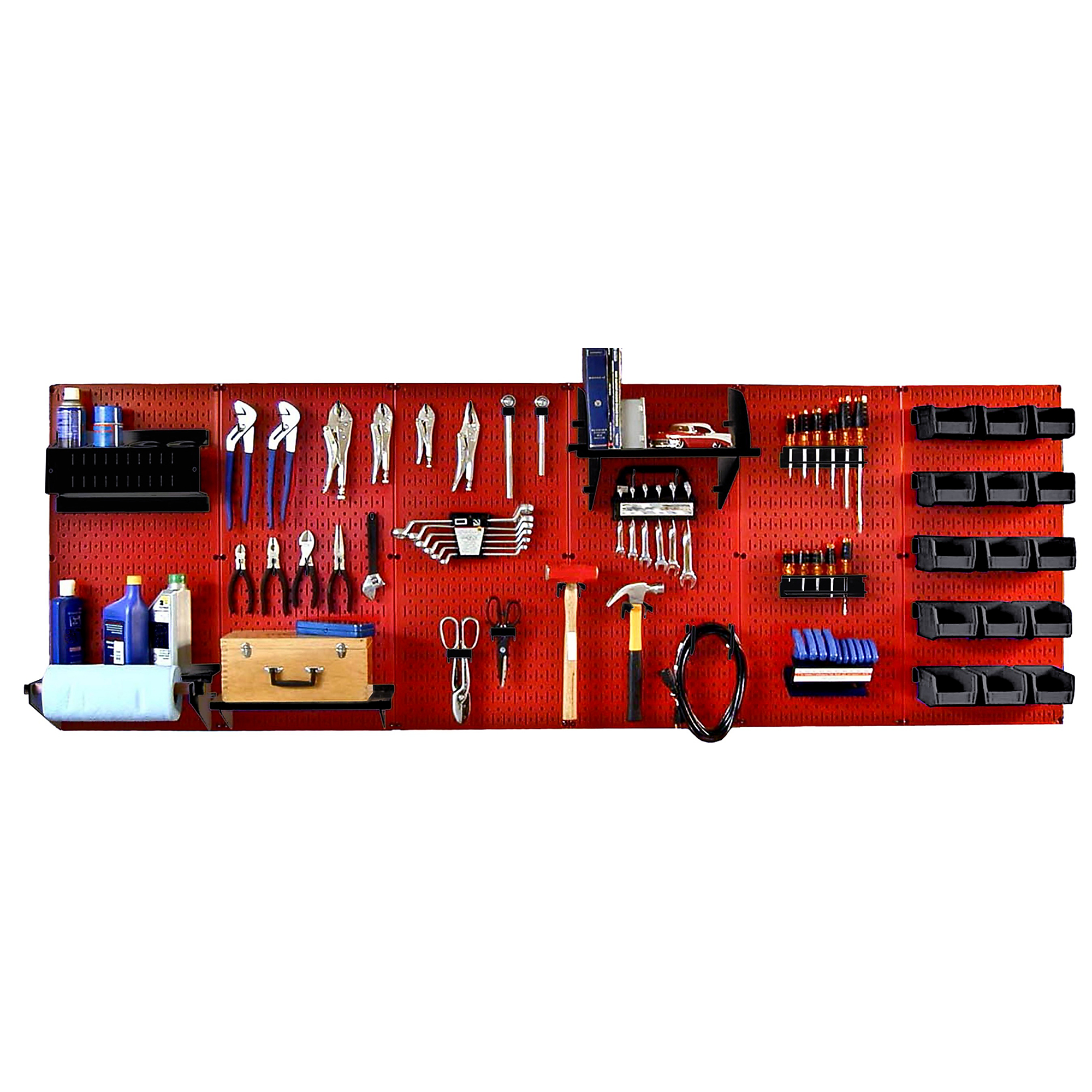 Wall Control Industrial Metal Pegboard Ultimate Workbench Kit — 8ft., 20-Ga. Steel, Red Toolboard, Black Accessories, Model# 35IWRK-800-RB
