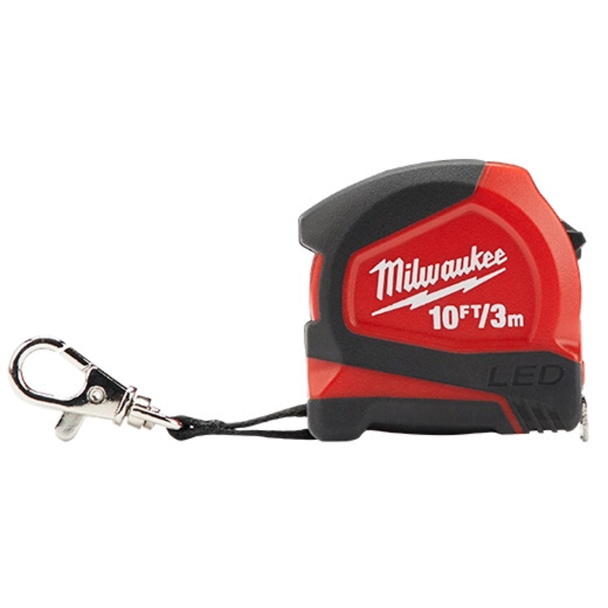 Milwaukee Keychain Tape Measure with LED — 10ft./3m, 4ft. Standout, Reinforced Frame, Model# MLW48-22-6601