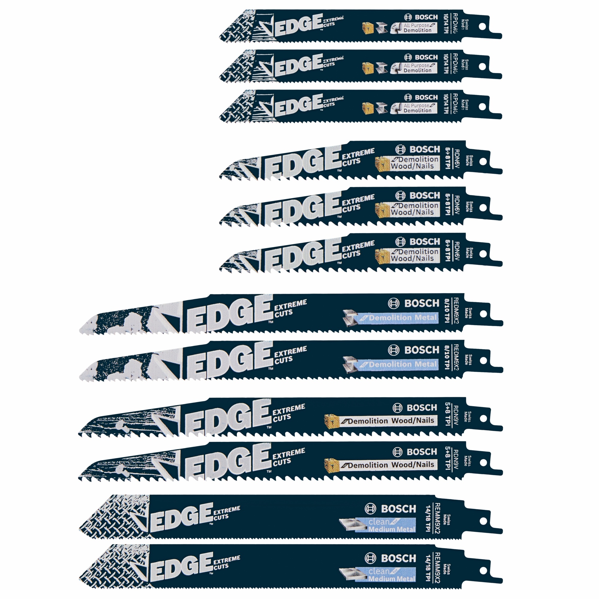 Bosch Edge Pro-Demo Reciprocating Saw Blade Set — 12 Pcs, Model# RDM012