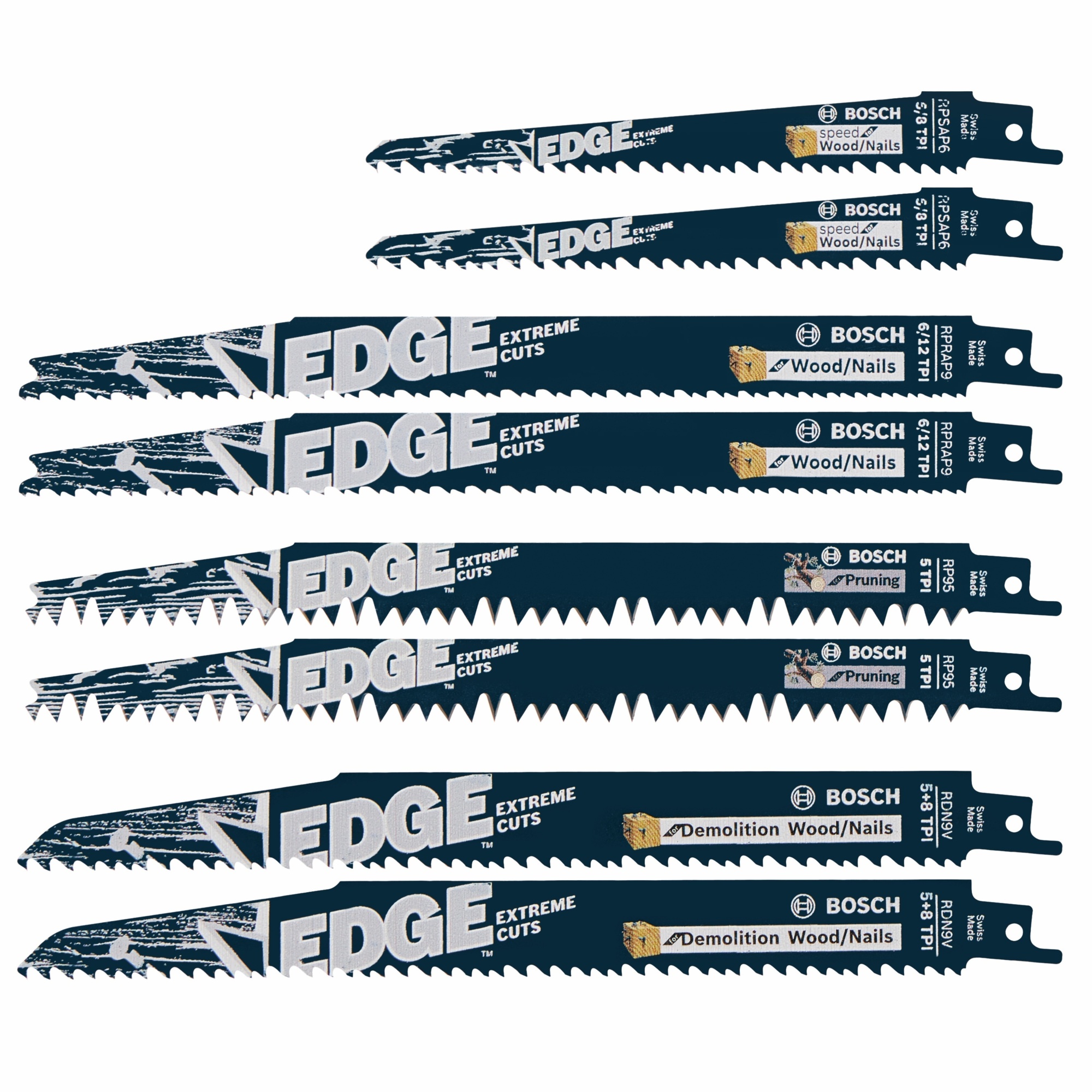 Bosch Edge Pro-Wood Reciprocating Saw Blade Set — 8-Piece, Model# RPW008
