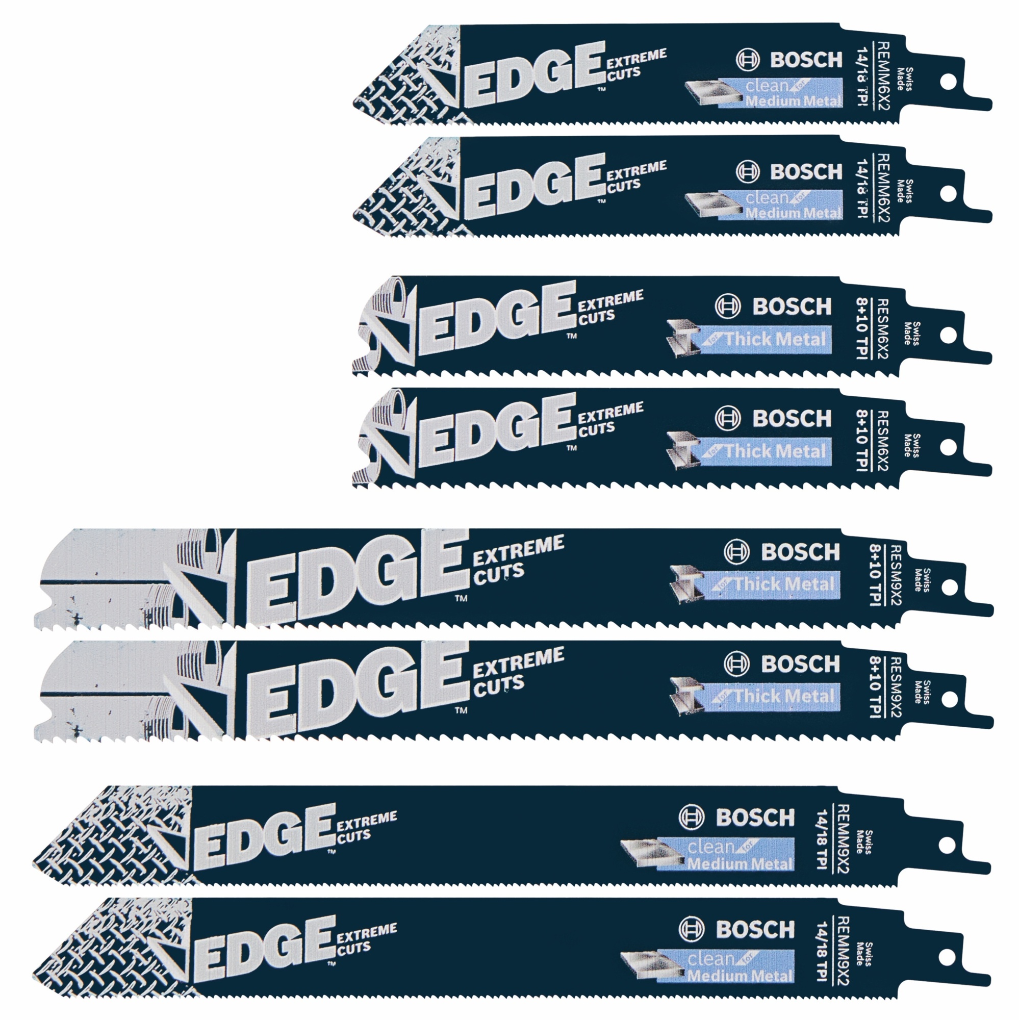 Bosch Edge Pro-Metal Reciprocating Saw Blade Set — 8 Pcs, Turbo-Teeth Technology, Swiss-Made, Model# RPM008