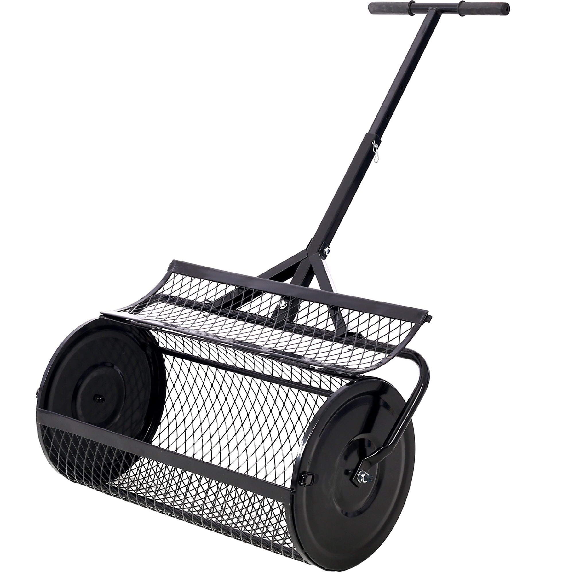 BlackTeck Metal Mesh Peat Moss Handheld Spreader — 24in., 60-Lb. Capacity, T-Shaped Handle, Black, Model# N2-80849