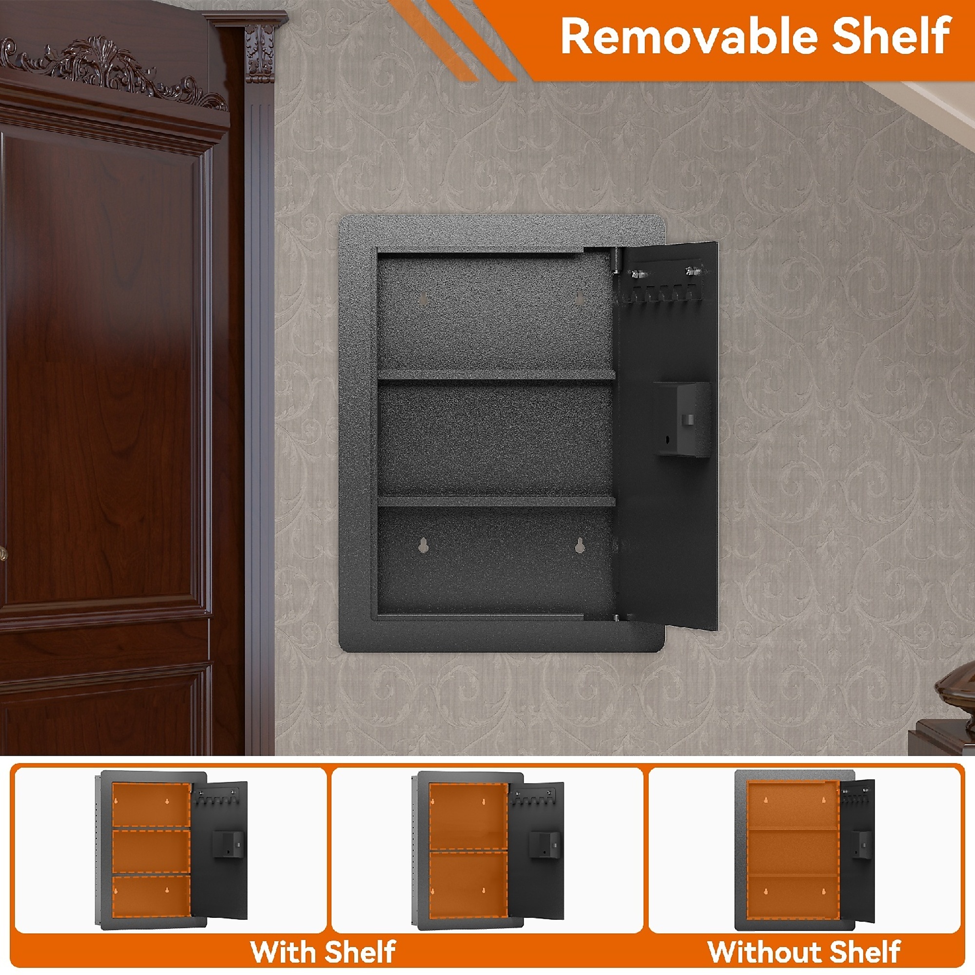 1.22 cu. ft. Steel Fire-Resistant Combination Lock Wall Safe with 2 ...