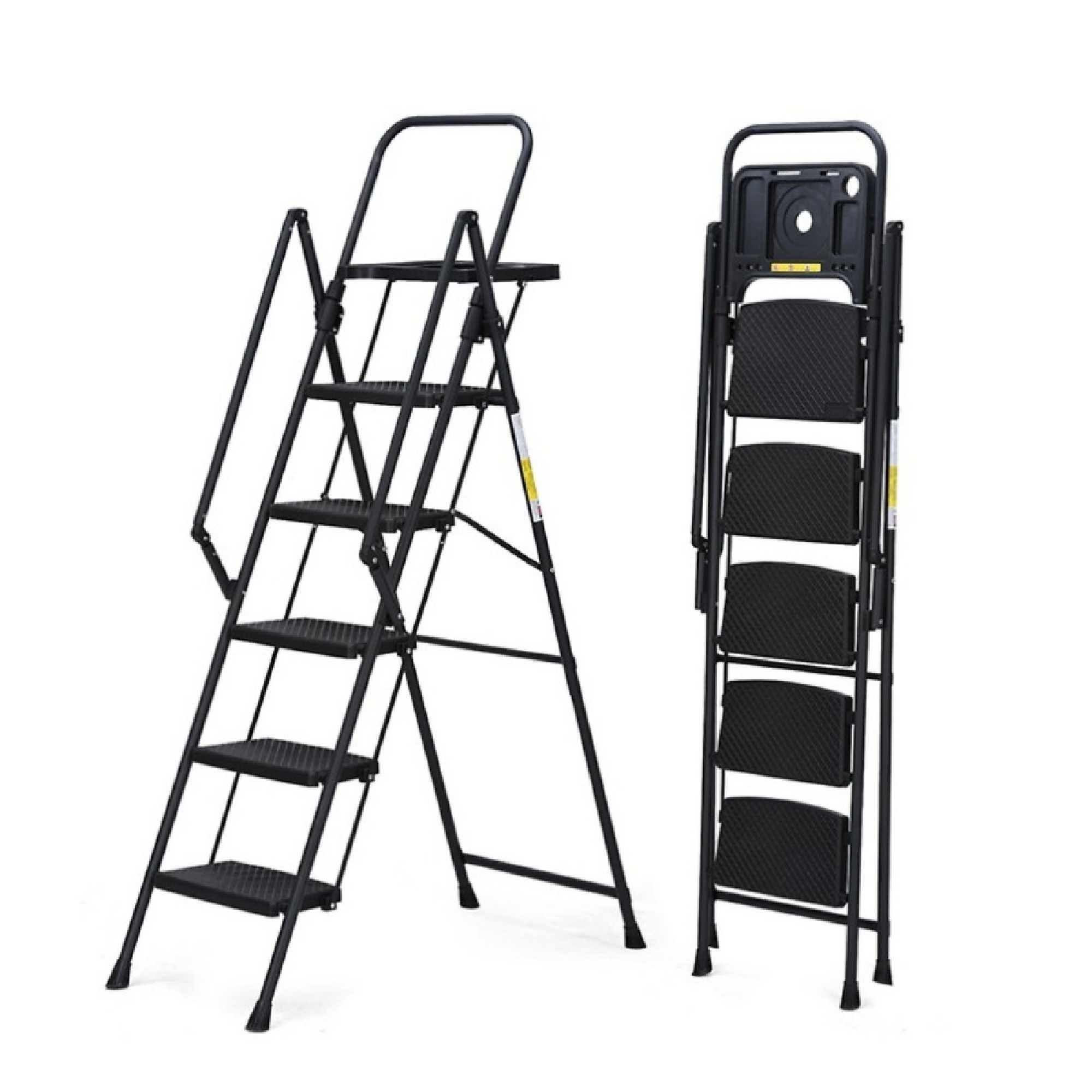 BlackTeck 5-Step Lightweight Folding Step Ladder — 10ft. Reach, Steel, 500-Lb. Load Capacity, Non-Slip Feet, Handrails, Model# N2-257603