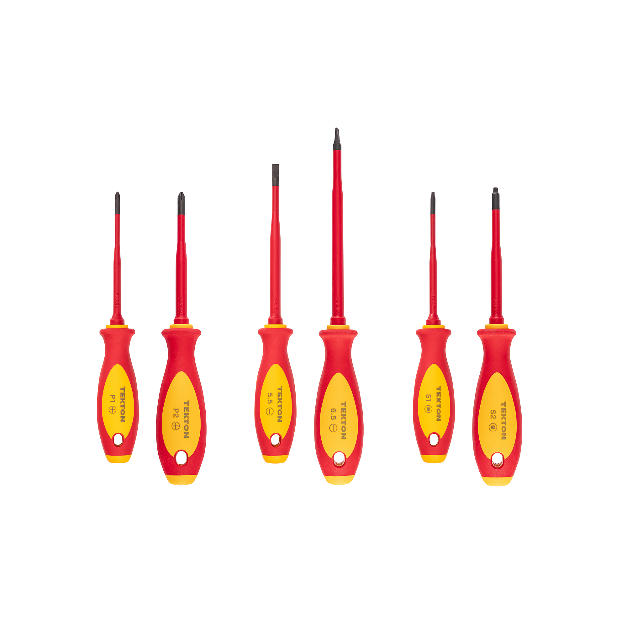 TEKTON Phillips, Slotted, Square Insulated Screwdriver Set, 6-Piece (#1-#2, 5.5-6.5 mm, #1-#2) | DVZ90002