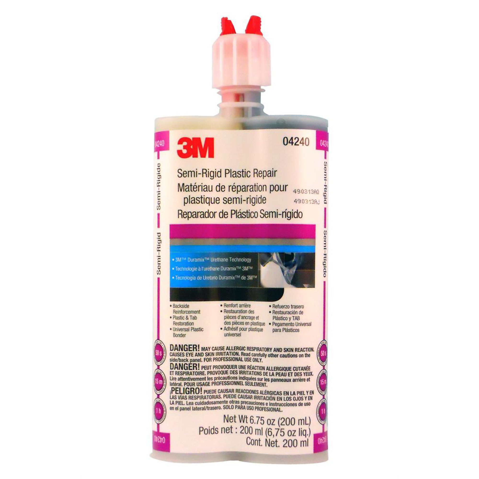 3M Duramix Semi-Rigid Plastic Repair — Two-Component Urethane Adhesive, Strong Adhesion, Model# MMM4240