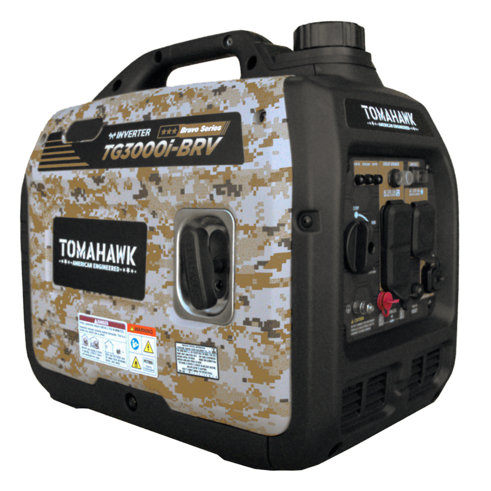 Tomahawk Inverter Generator — 3000 Watts, Super Quiet, Portable, Gas-Powered, Camouflage Special Edition, Model# TG3000i-BRV
