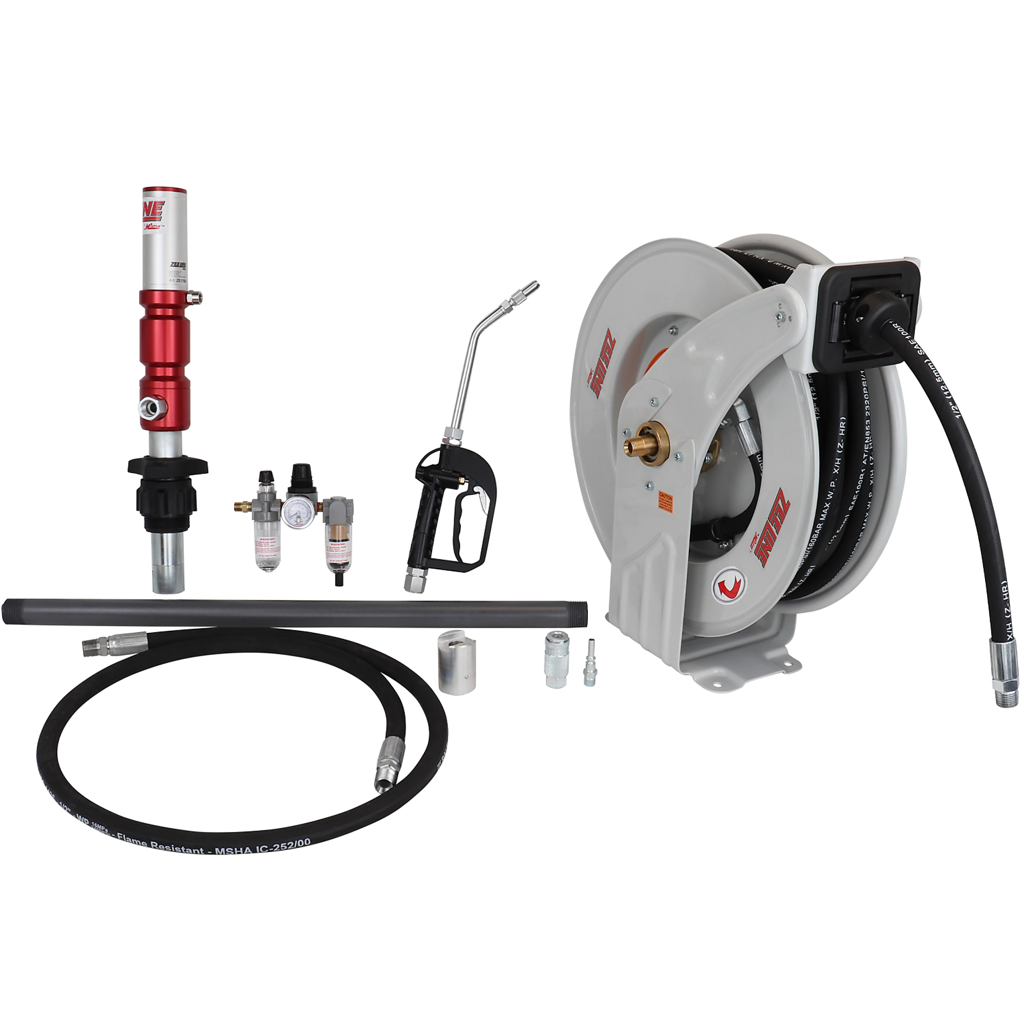 Zee Line Premium Series Pump Kit — 3:1 Ratio, 55-Gal., Pneumatic, 6.6 GPM, 50ft. Hose Reel, Digital Control Valve, Model# ZE1700PK-55-400