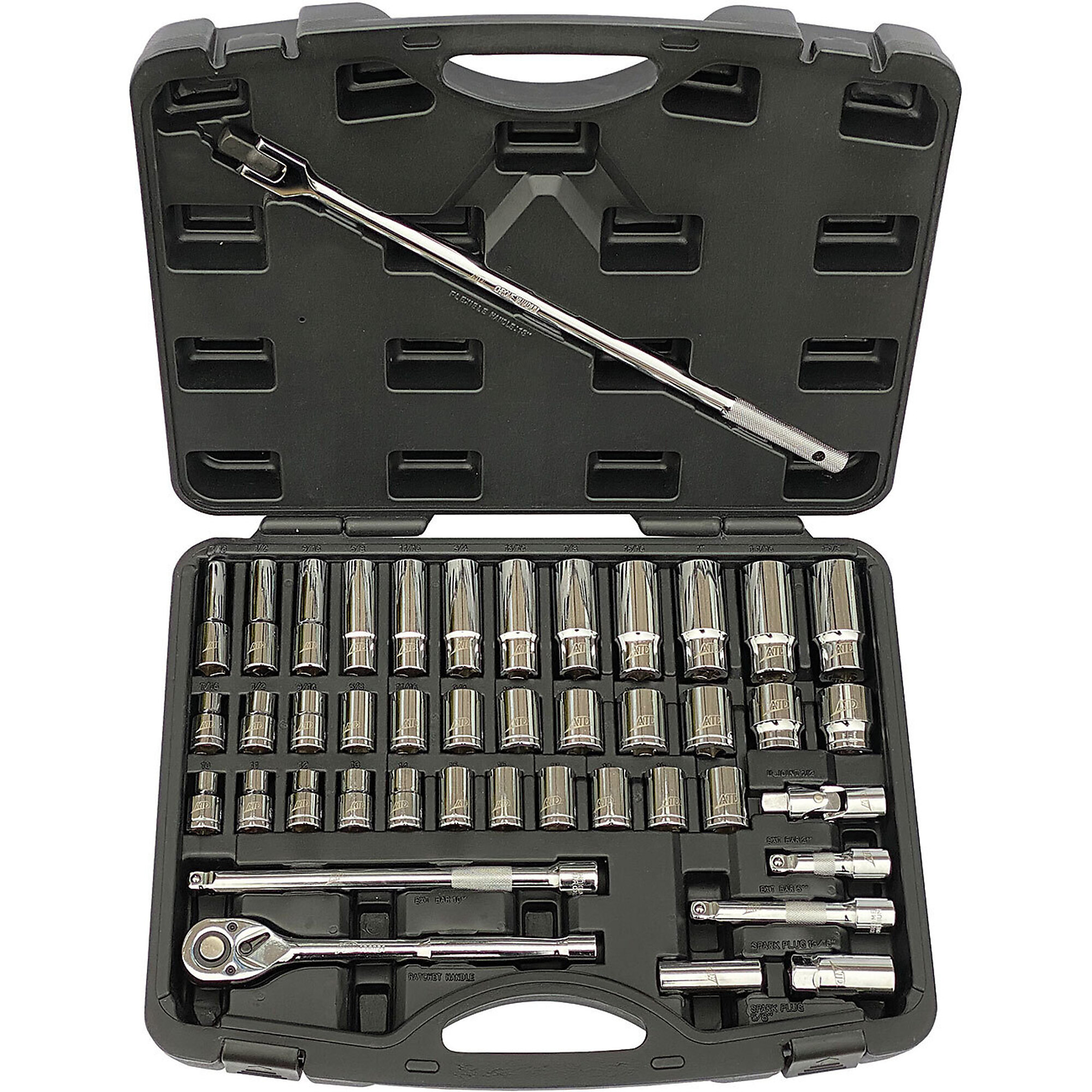 ATD Socket Set 1/2Dr 43Pc Sae & Metric Std & Dp, Model# 10093