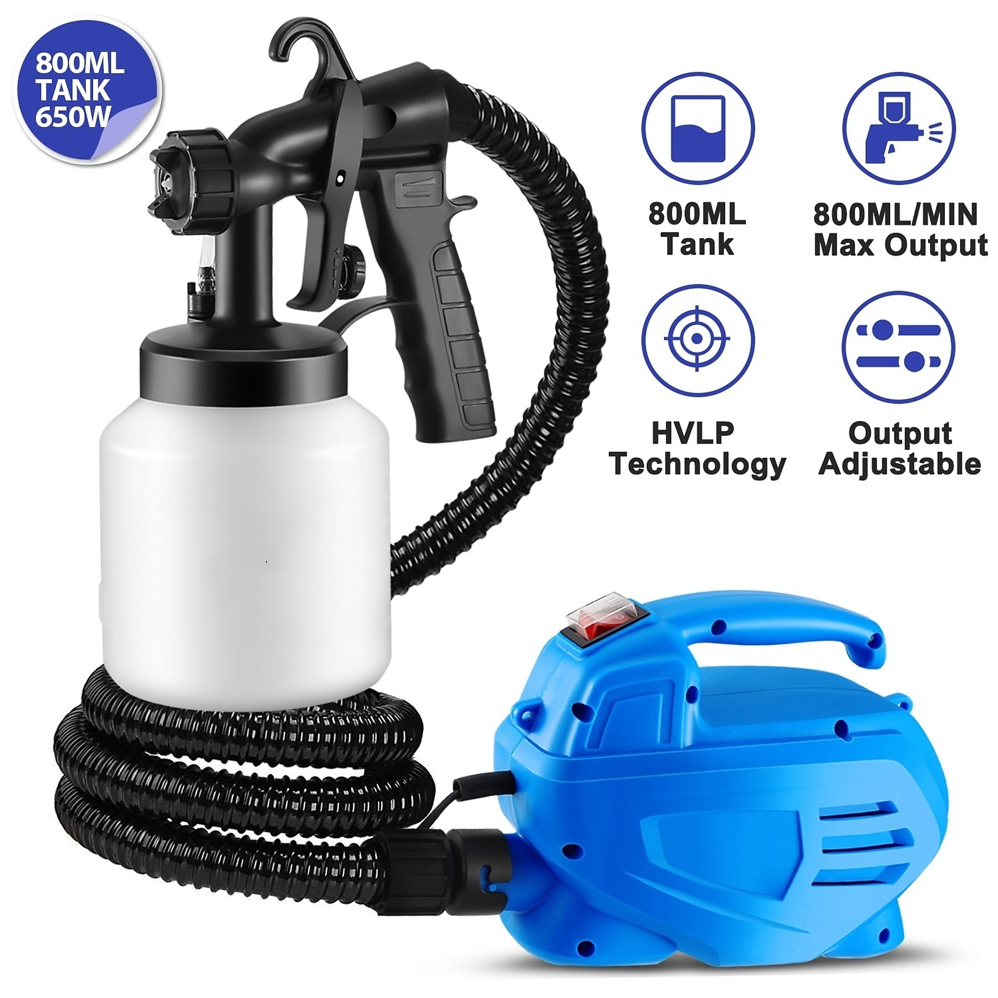 BlackTeck HVLP Paint Sprayer — 800ml, 650W, 3 Spray Modes, Removable Container, Model# N2-7801AZ