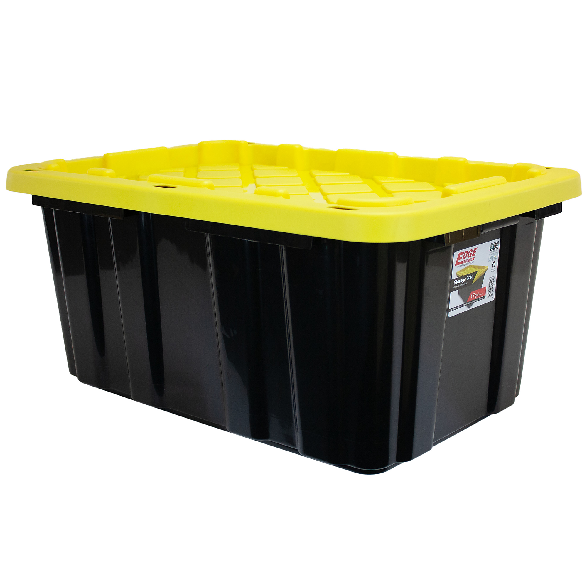 Edge Plastics 17-Gallon Tough Tote, Black Base, Yellow Lid, Model# 2017-0448