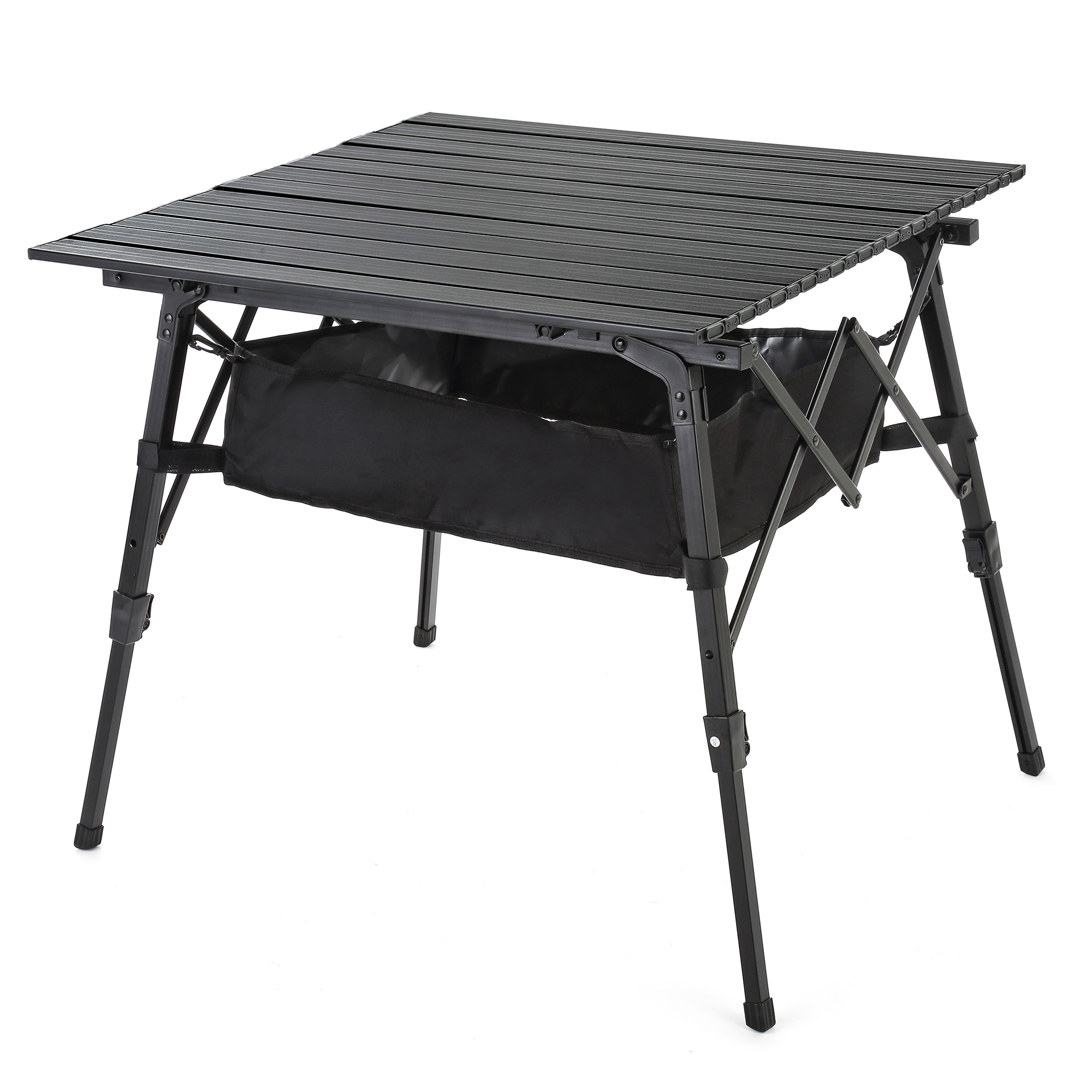 Arrowhead Outdoor Height-Adjustable Aluminum Folding Camp Table — Under-Table Mesh Storage, Carry Bag, Black, Model# KKS0374U