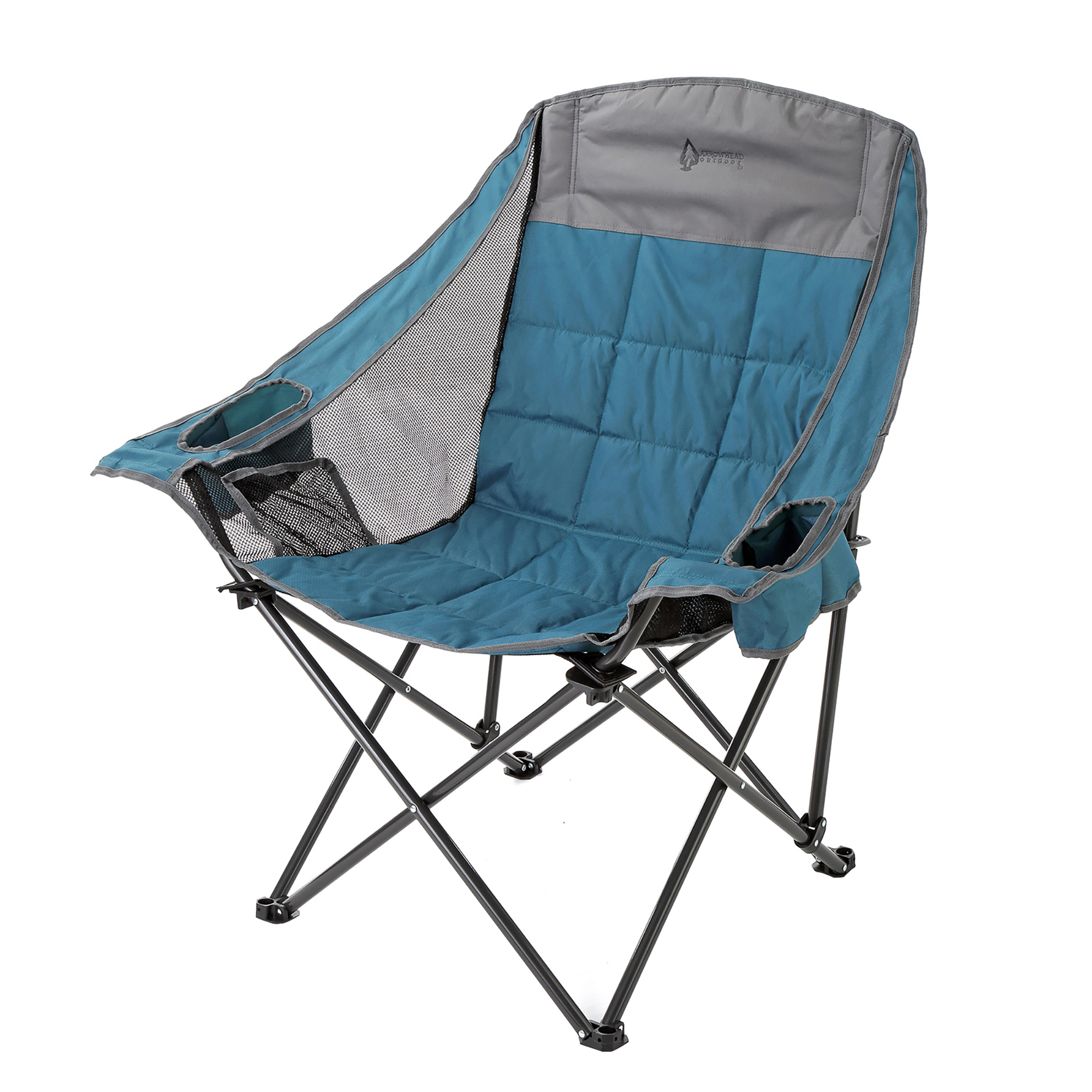 Arrowhead Outdoor Portable Oversized Folding Camp Chair — 2 Cup Holders, Side Mesh Pockets, Carry Bag, Blue, Model# TSRTKKS0373U