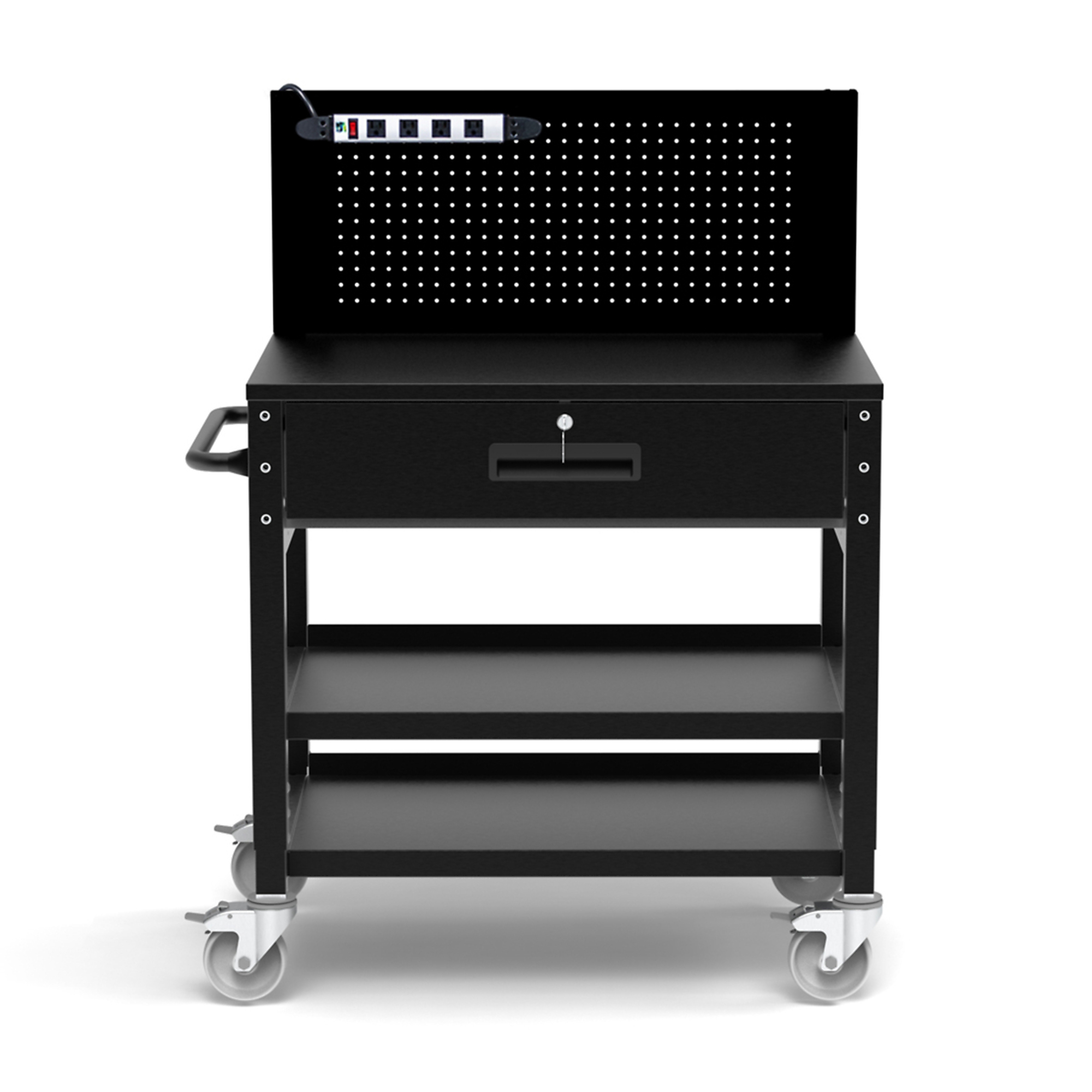 Luxor Heavy-Duty Mobile Workstation — Adjustable Height, 1200-Lb. Capacity, Built-In Pegboard, Locking Drawer, Model# UCWS001