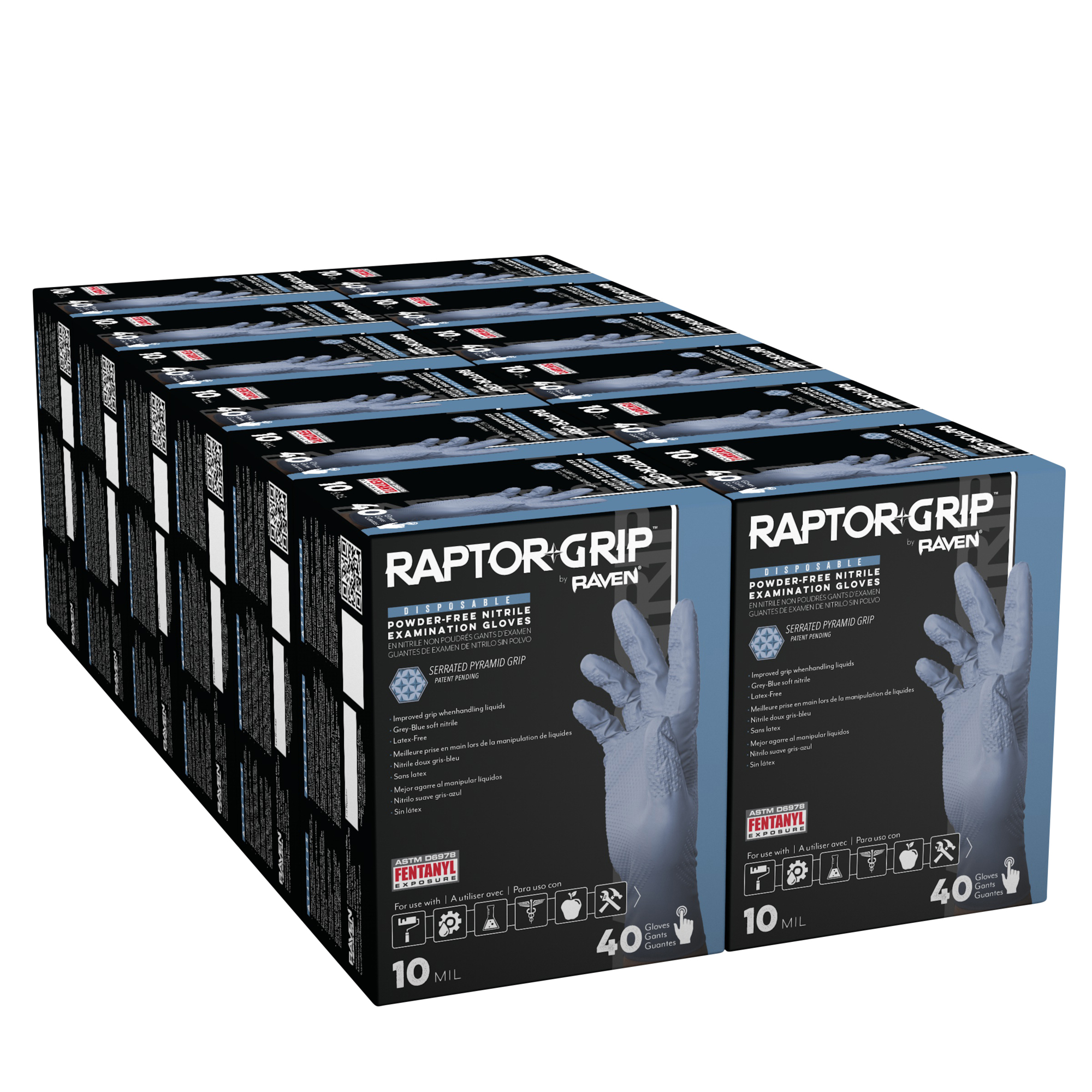 SAS Safety Raptor Grip PF Exam Nitrile Gloves 10MIL 4800 Pk L