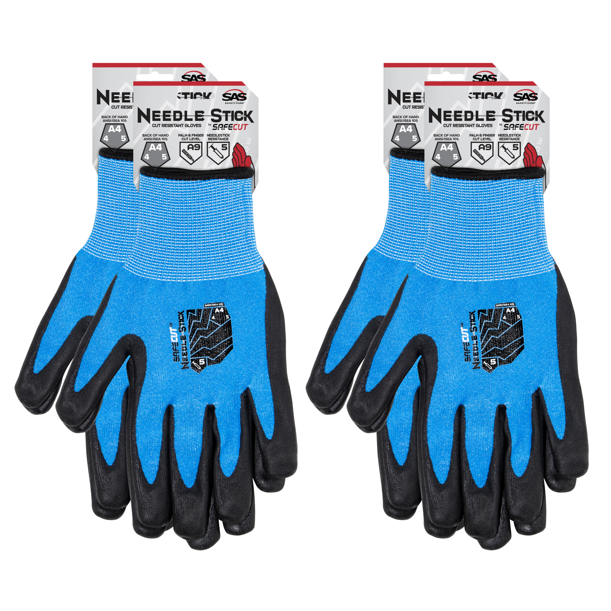 SAS Safety, Safe Cut A5 Hypodermic Puncture Resistant and A4 Cut Resistant Nitrile Coated Glove, Size L/XL, Pack of 4 Pair, Model # 6501801DW