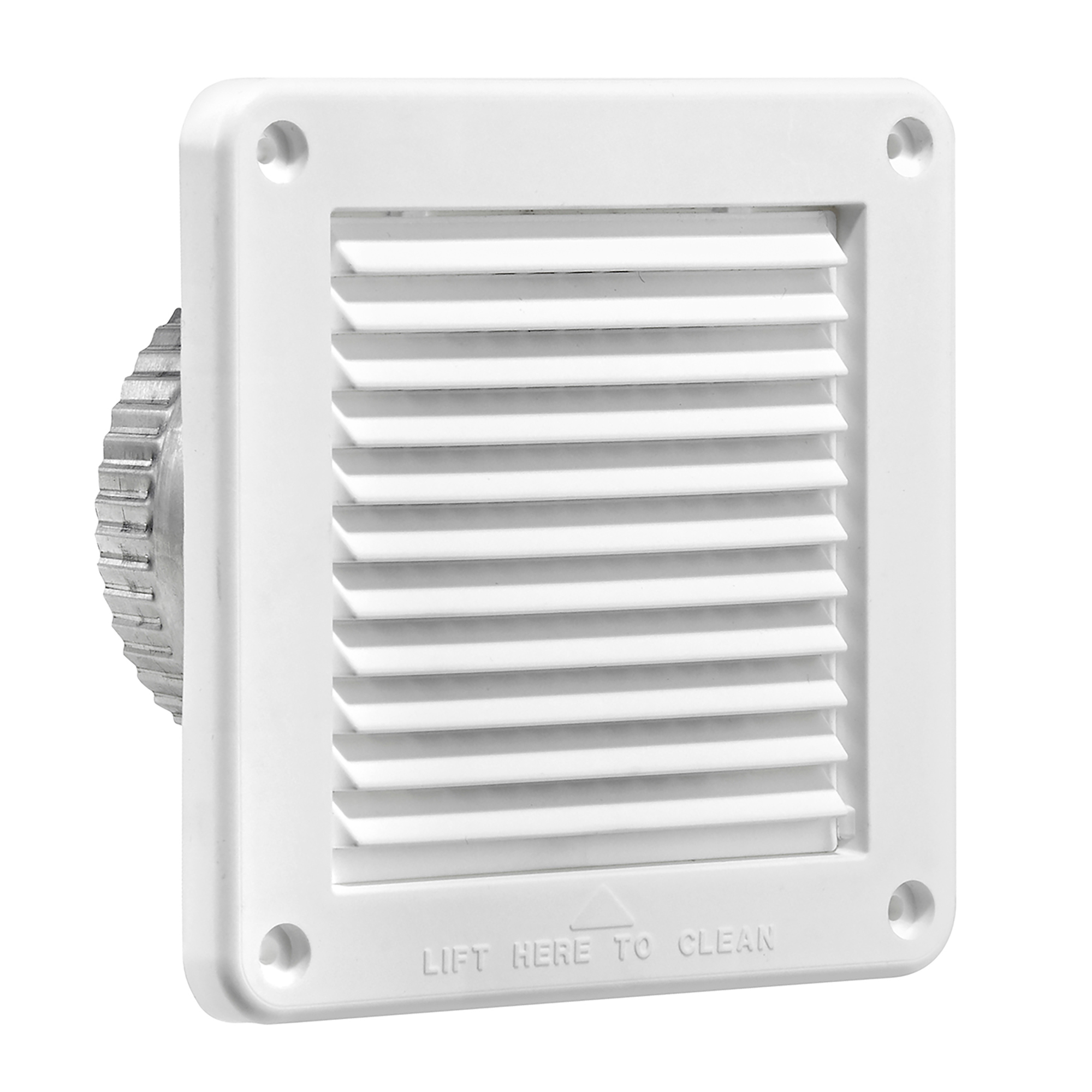 Lambro 4in. Plastic Fresh Air Intake Vent — Mini Louvers, Removable Screen, 3in. Aluminum Pipe, White, Model# 674W-ML