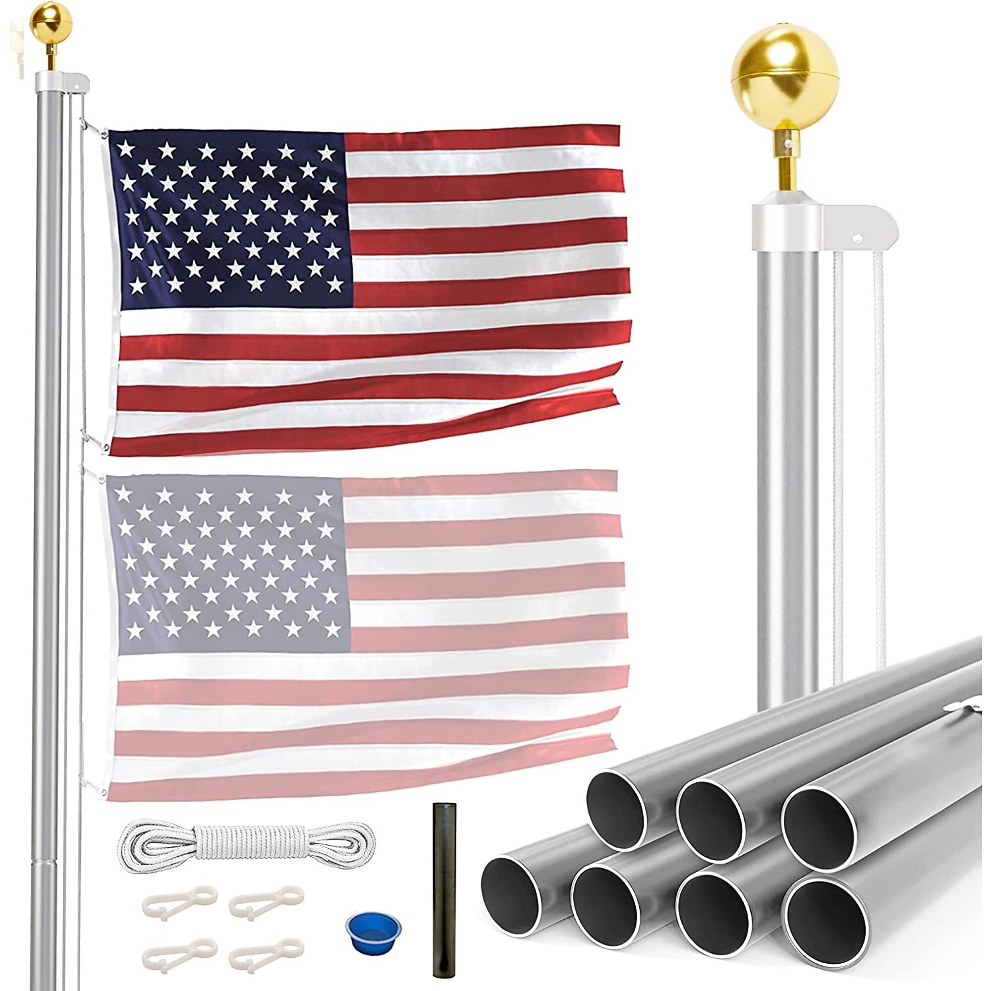 EZ Pole EZPOLE Sectional Flagpole Kit — 30ft., 2.5in. Diameter, Includes 5ft. x 8ft. USA Flag, Model# 30AA
