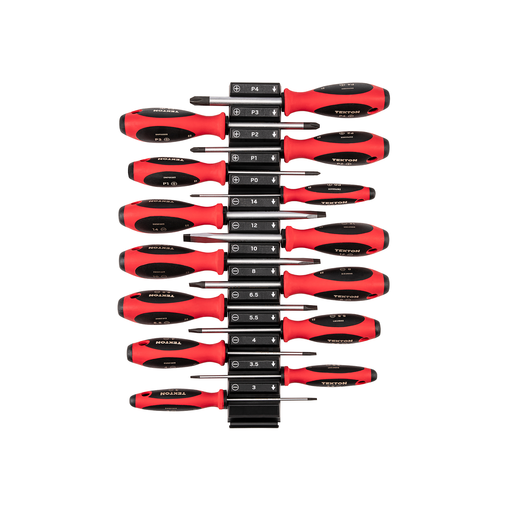 TEKTON Phillips and Slotted Screwdriver Set with Modular Organizers - 4 Inch Shanks, 14-Piece (#0 - #4, 3 - 14 mm) | DWZ90107