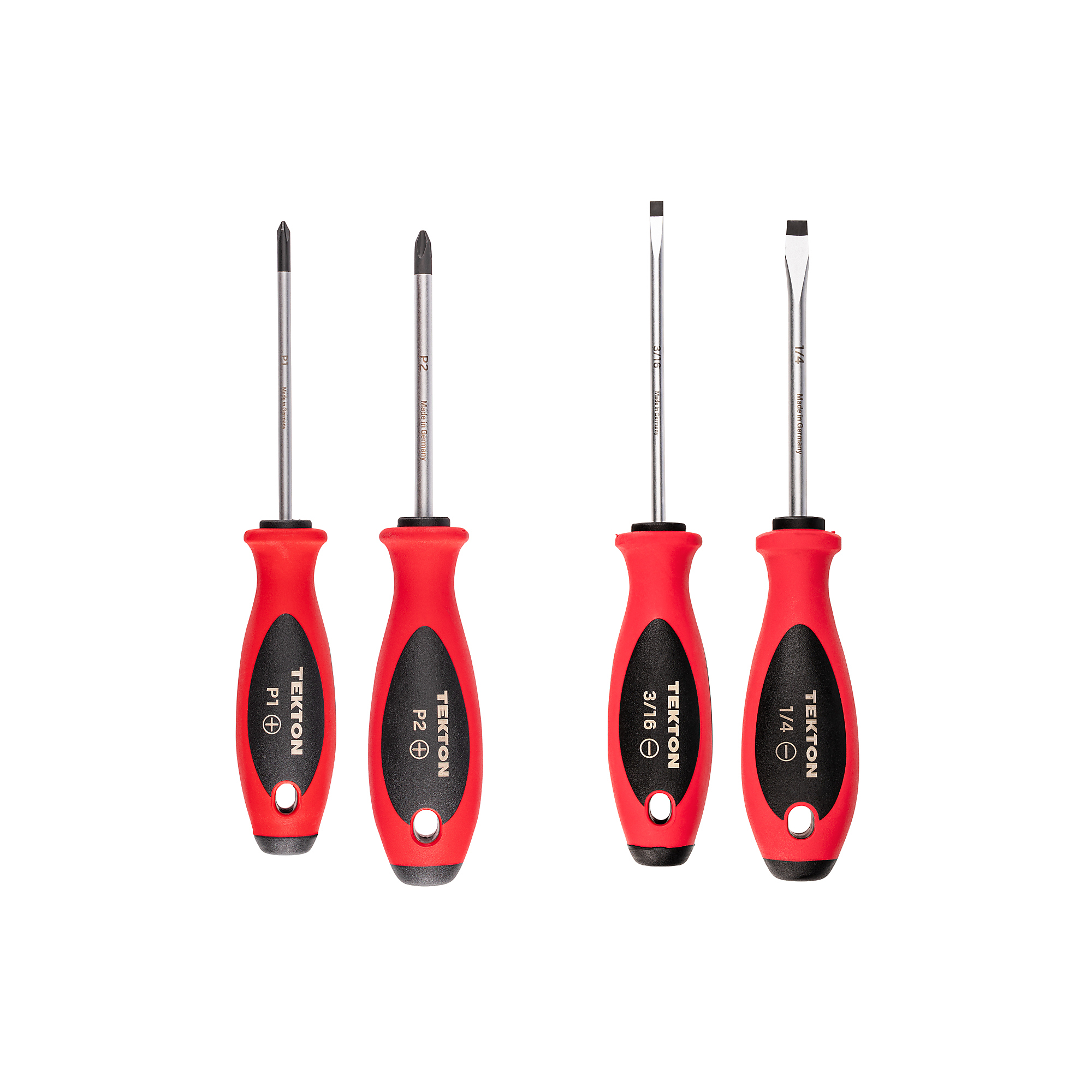 TEKTON Phillips and Slotted Screwdriver Set - 4 Inch Shanks, 4-Piece (#1-#2, 3/16-1/4 in.) | DWZ90002