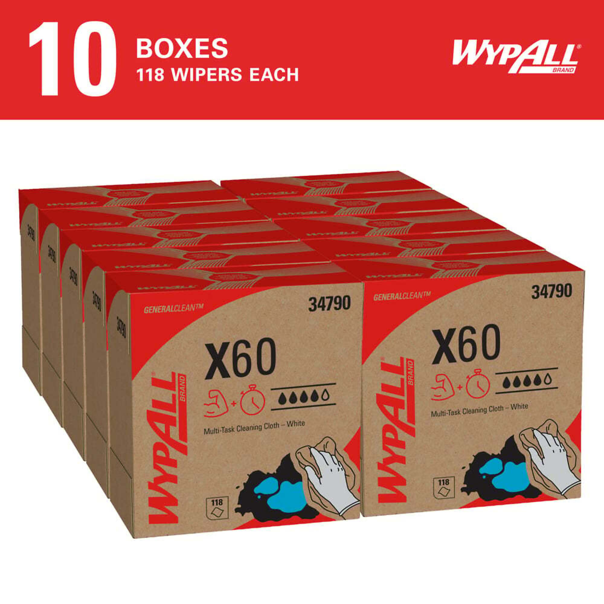 Kimberly-Clark Professional WypAll GeneralClean X60 Pop-Up Box — 10 Boxes, 118 Towels Per Box, White, Model# KIM34790