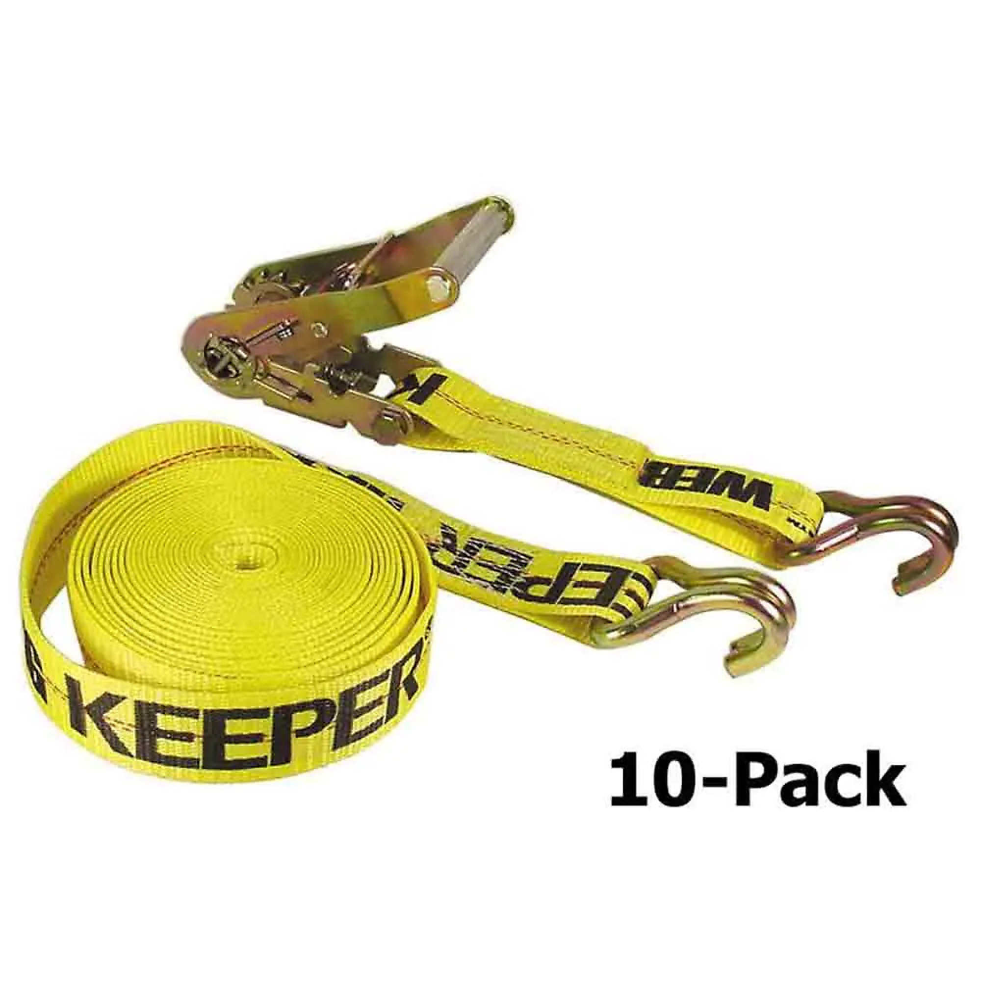 Keeper, 10-Pack Ratchet Tie-Downs, 2 inch x 27 foot Straps, Double J-Hooks, Heavy Duty, 10K Capacity, Model# K-04622-10