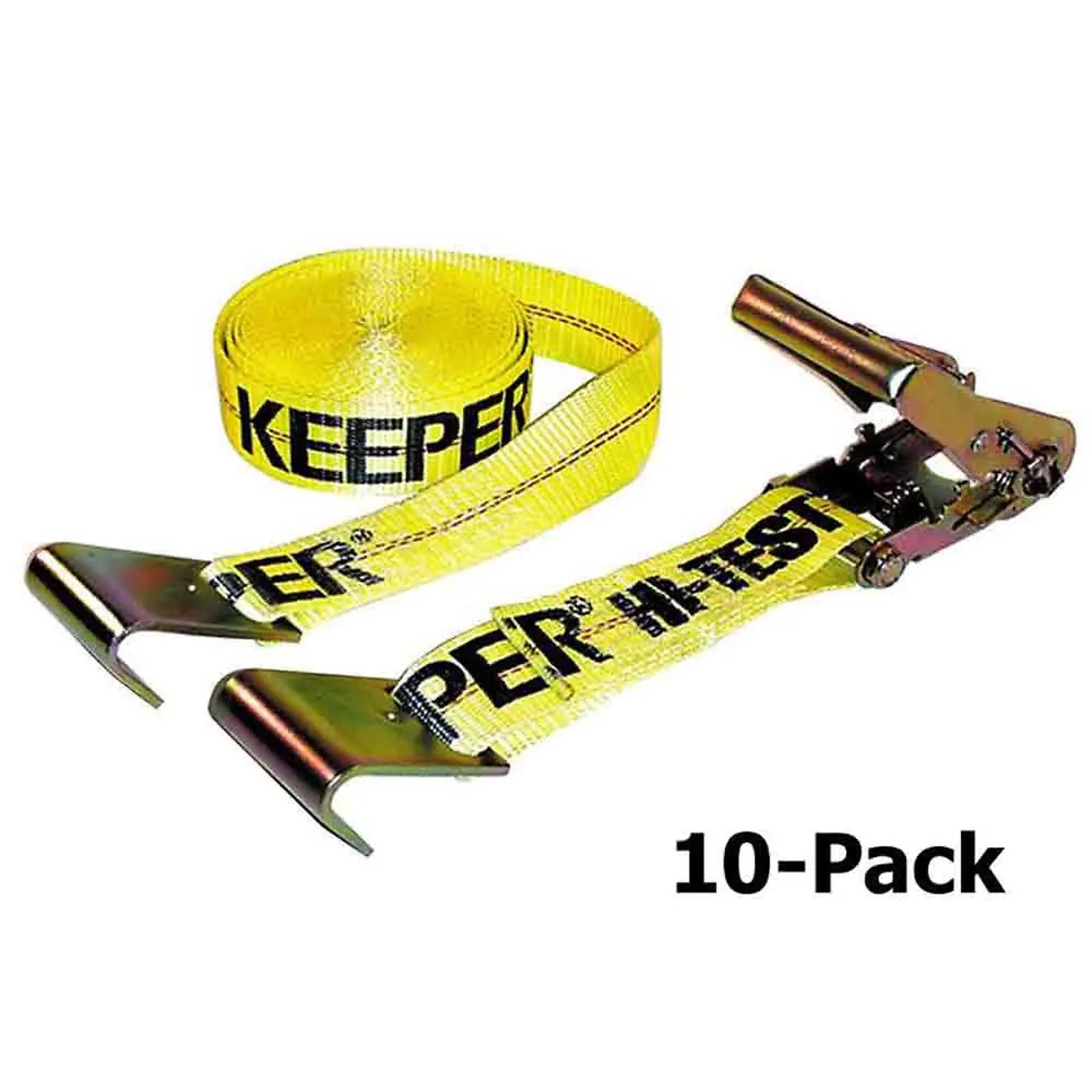 Keeper, 10-Pack Ratchet Tie-Downs, 2 inch x 27 foot Straps, Flat Hooks, Heavy Duty, 10K Capacity, Model# K-04623-10