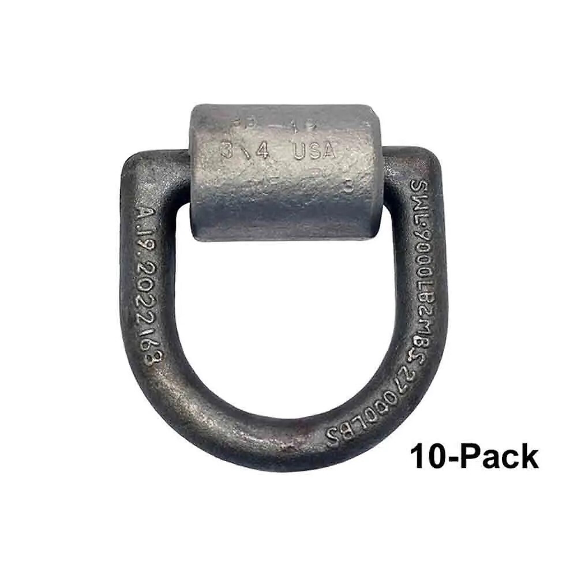 Wallace Forge, 10-Pack Heavy Duty Weld-On Tie-Down Ring, 9K Working Load Limit, 3/4 inch Diameter Ring, Unpainted, Model# B-46-10