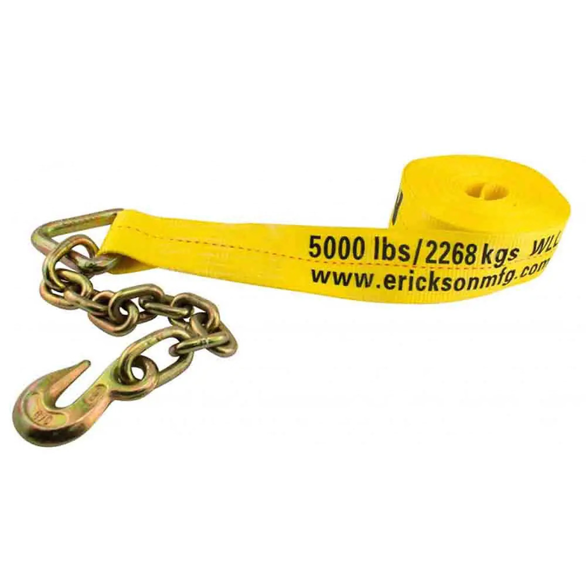 Erickson, Winch Strap with Chain Lead, 3 inch x 30 foot Strap, With 12 inch 3/8 inch Grade 70 Chain, 15K Capacity, Model# E-58900