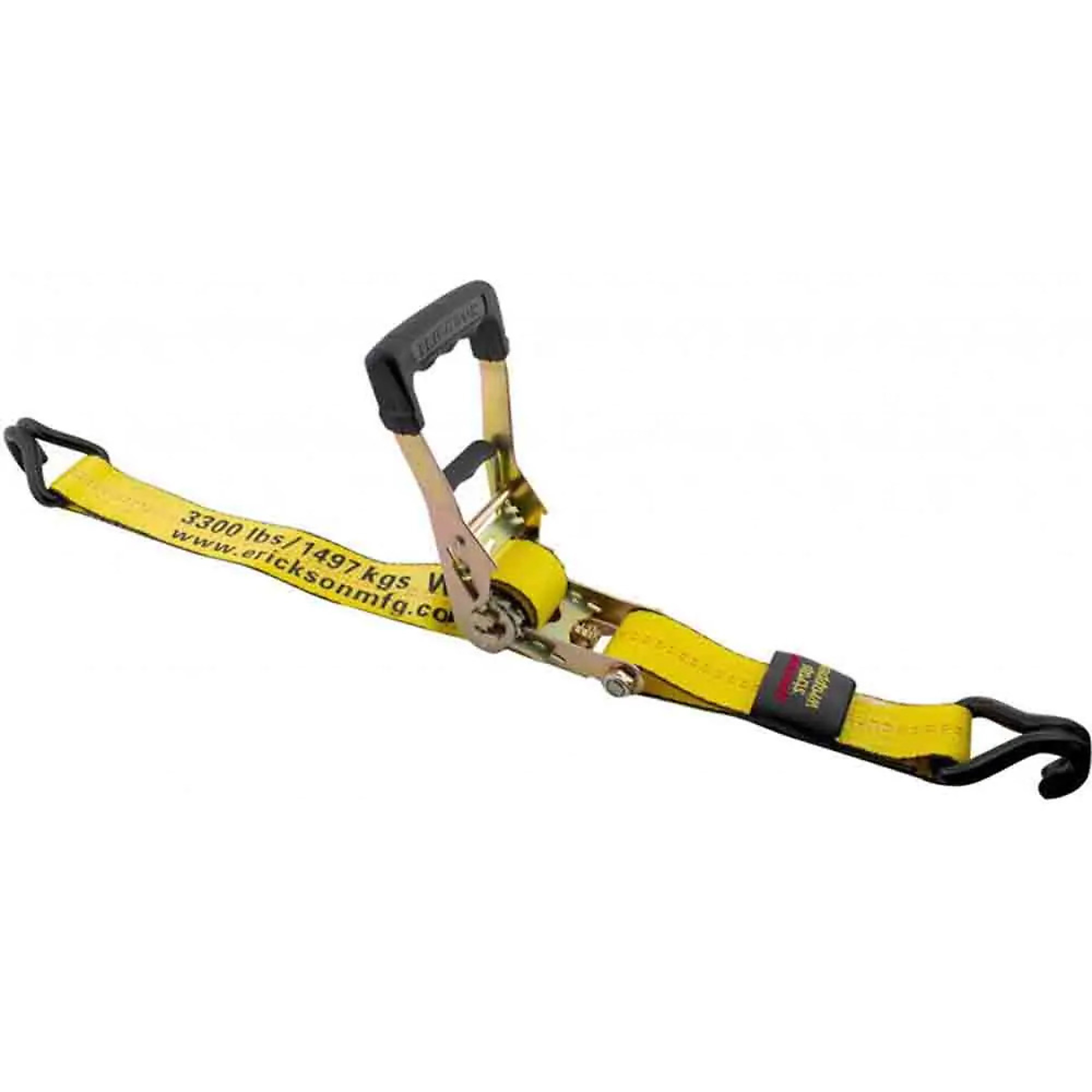 Erickson, Deluxe Rubber Handle Ratchet Strap, Double J-Hooks, Strap Wrapper, 2 inch x 27 foot Strap, Heavy Duty, 10K Capacity, Model# E-69627