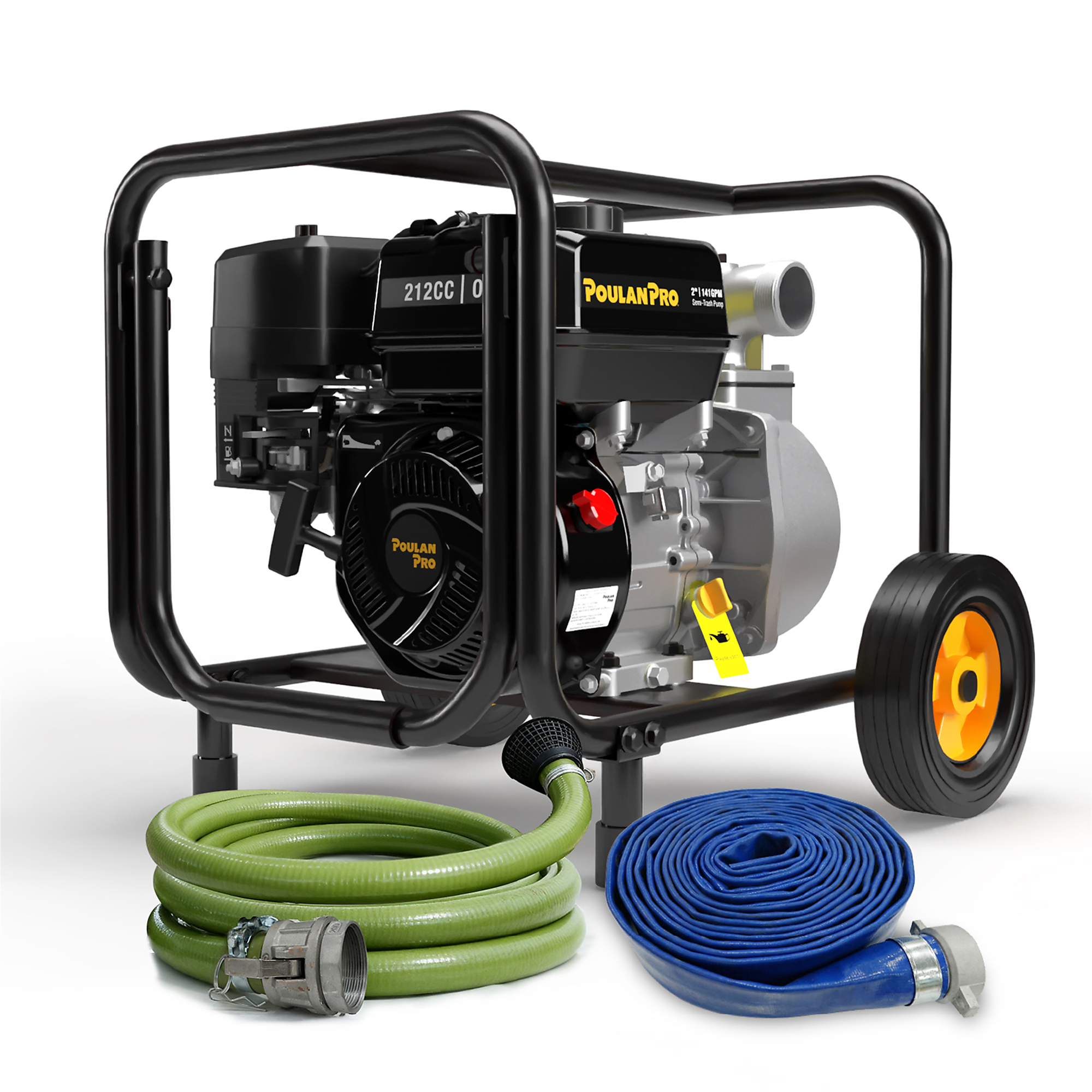 Poulan Pro Semi-Trash Water Pump with Hose Kit — 2in., 141 GPM, 23ft. Suction, 100ft. Lift, 212cc Engine, Model# PP20WPK