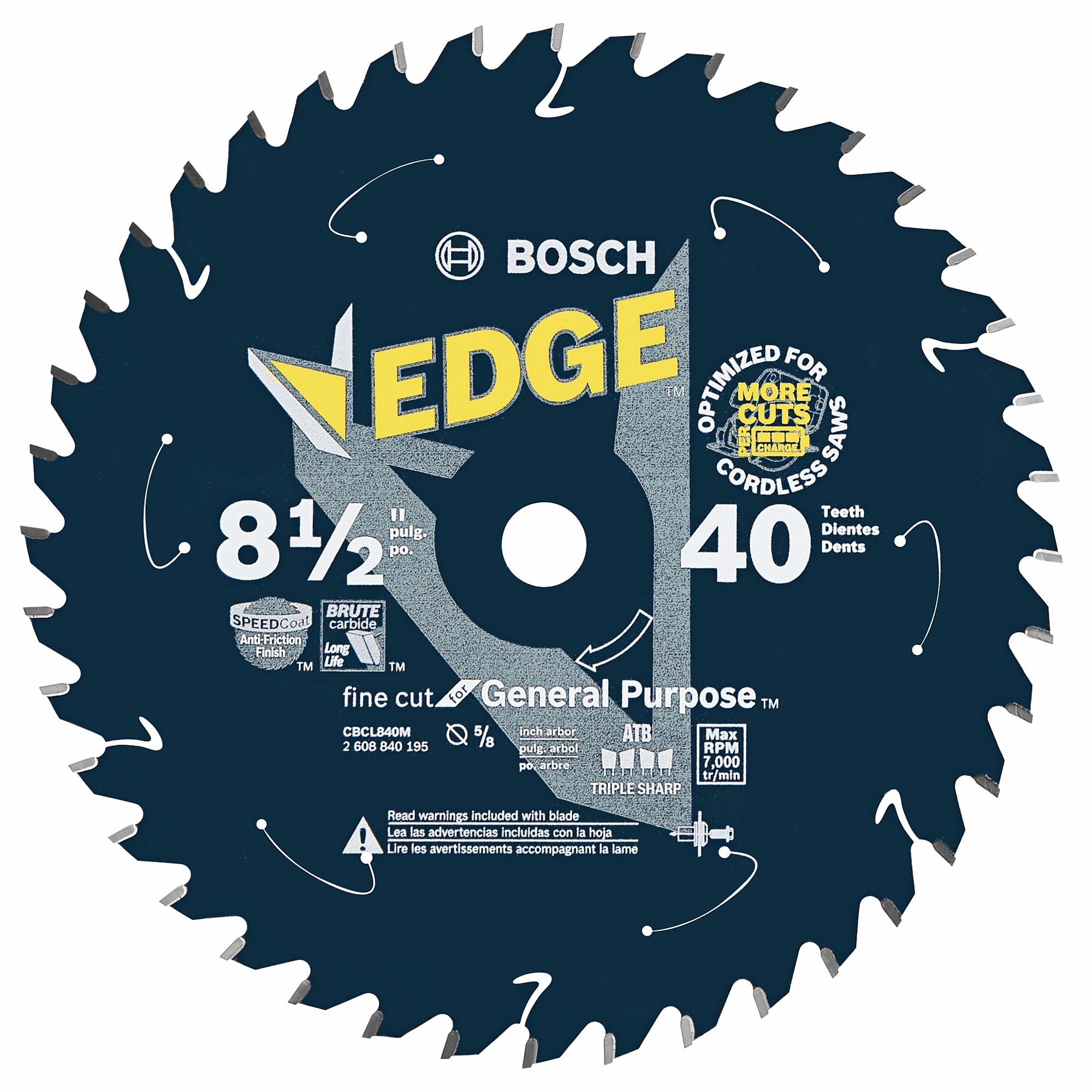 Bosch Edge Cordless Circular Saw Blade — 8 1/2in., 40 Tooth, General Purpose, Model# CBCL840M