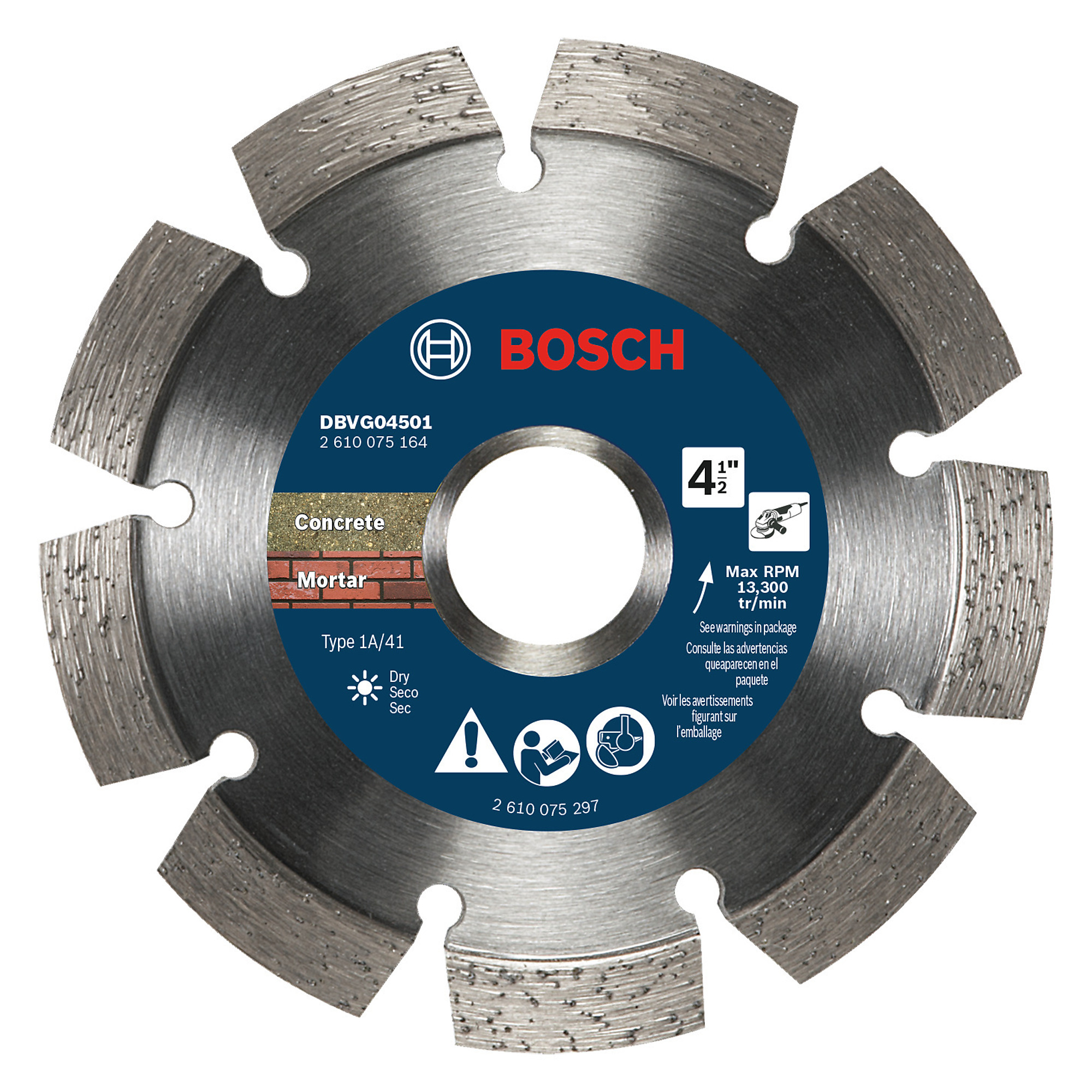 Bosch Segmented Rim V-Groove Diamond Wheel for Rough Cuts — 4 1/2in., Model# DBVG04501