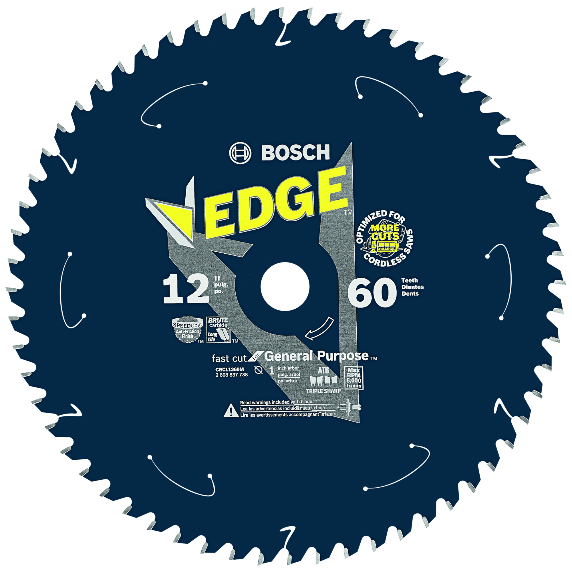 Bosch Edge Cordless Circular Saw Blade — 12in., 60 Tooth, General Purpose, Model# CBCL1260M