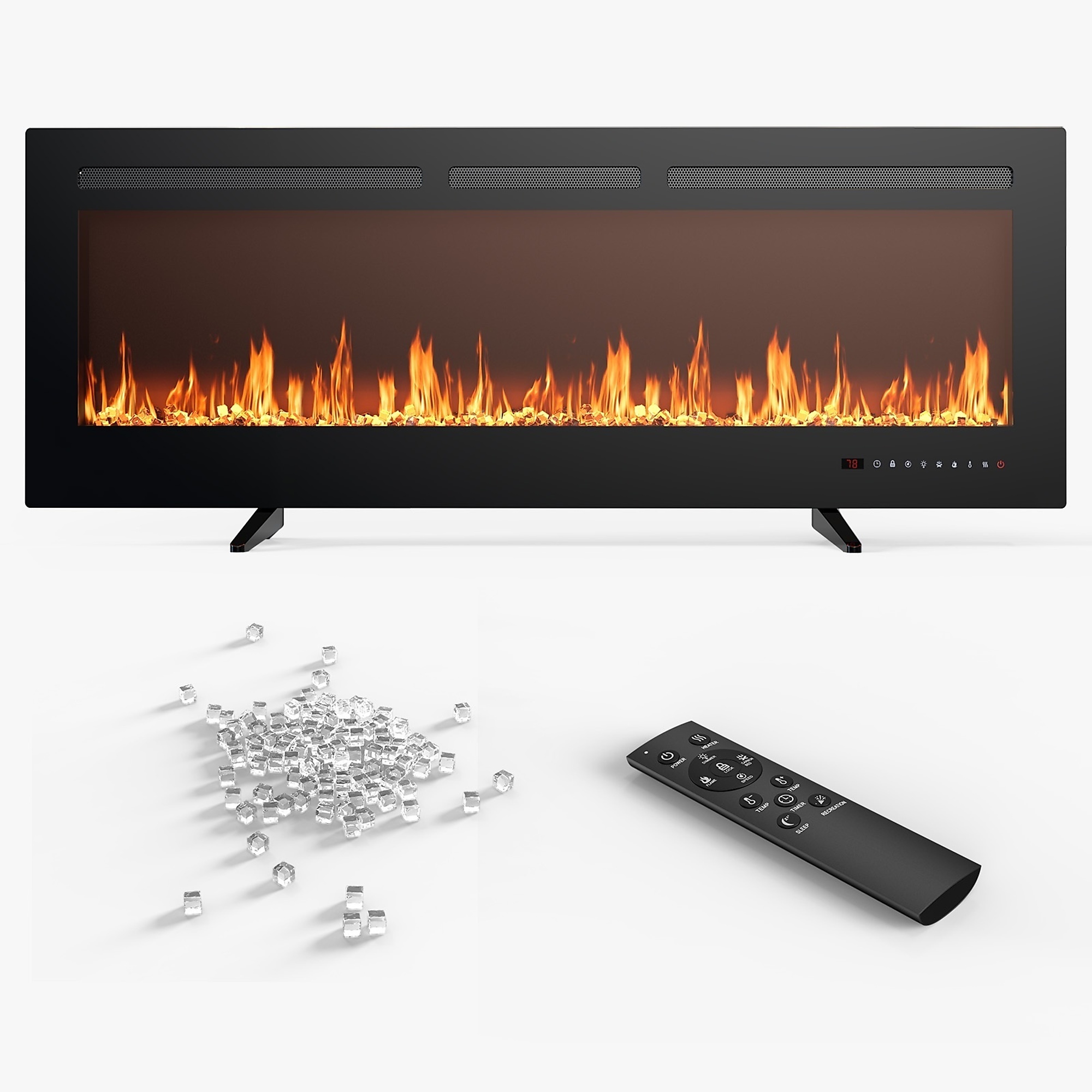 EdenDirect Freestanding Electric Fireplace — 42in., 1500W/750W, 5100 BTUs, Remote Control, 13 Adjustable Flame Colors, Touch Screen, Model# NTE-42IN-BK