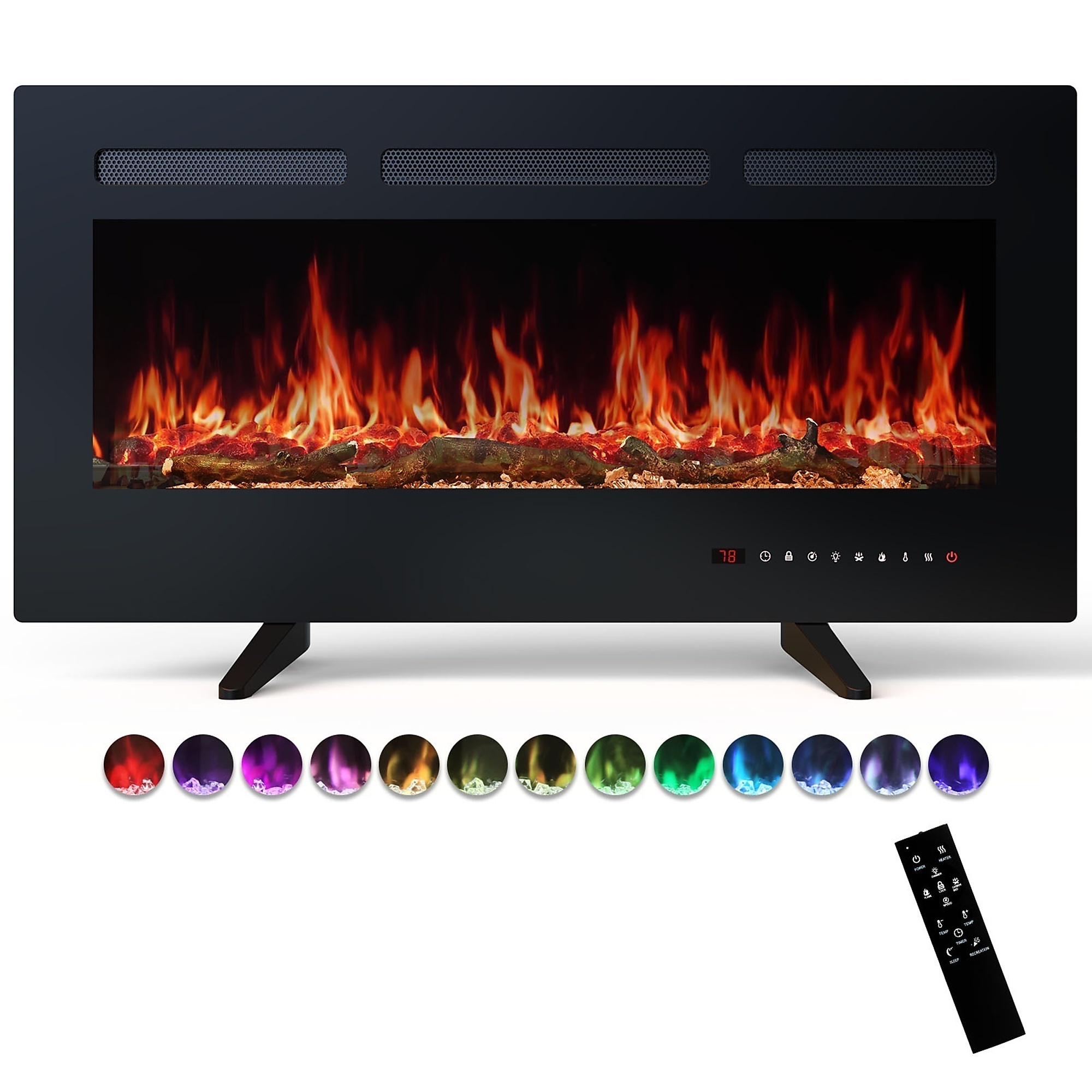 EdenDirect Electric Fireplace Insert — 36in., 1500W, Wall Mounted, Recessed, Freestanding, Remote Control, Adjustable Flame, 12H Timer, Model# NTE-X36IN-BK