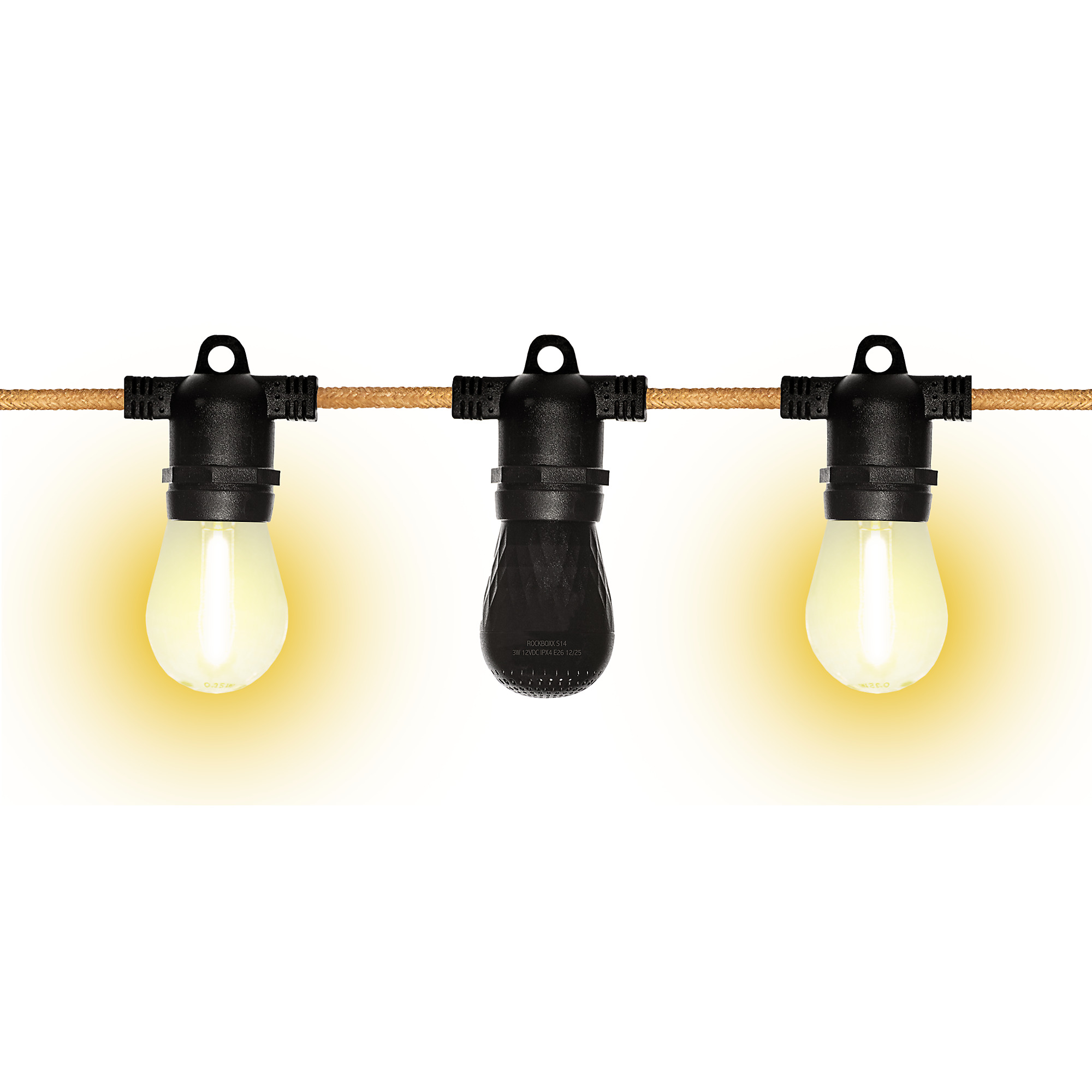 Rockboxx Globe Bluetooth LED String Lights, 16.5ft., 8 Bulbs, Interchangeable Speakers, IPX4, 2700K, Model# S14-GL