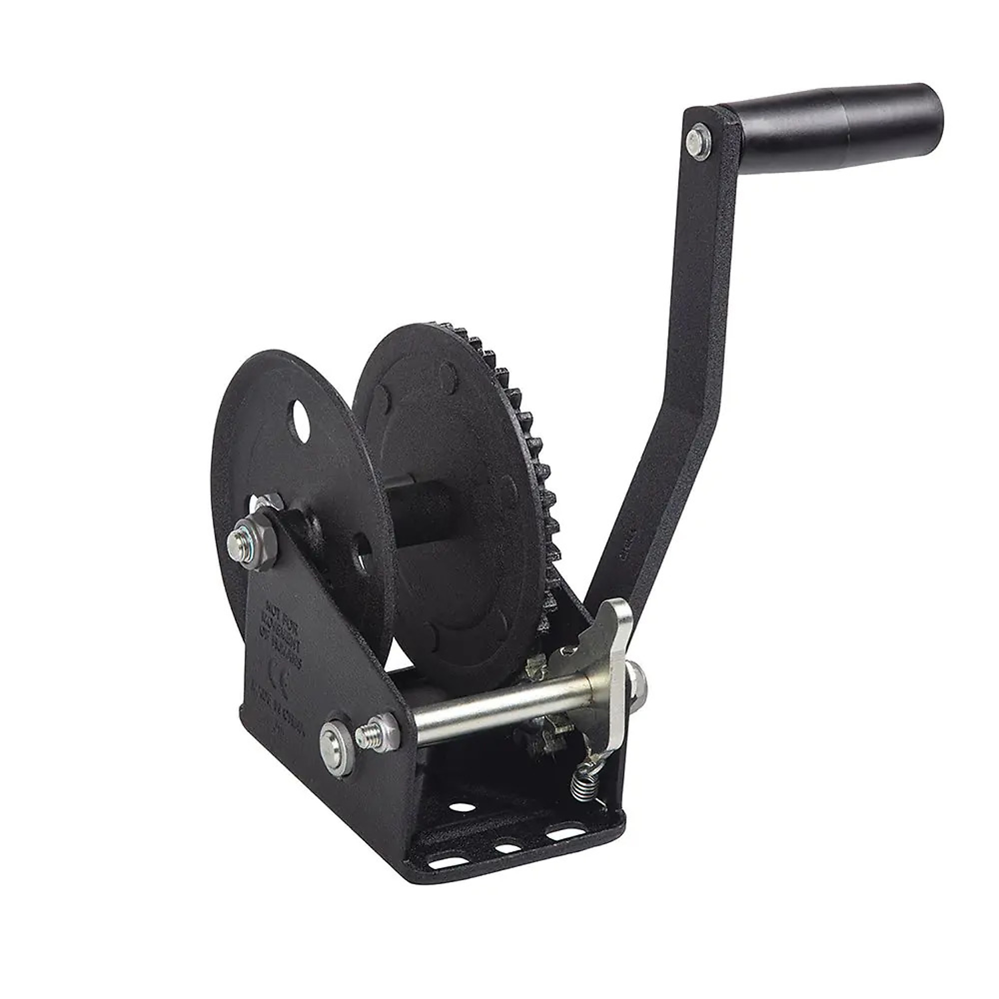 Fulton, Marine Trailer Winch, 1500 lb Capacity, Single Speed, 8 inch handle, Includes 20 foot Strap with Hook, Black, Model# 142226