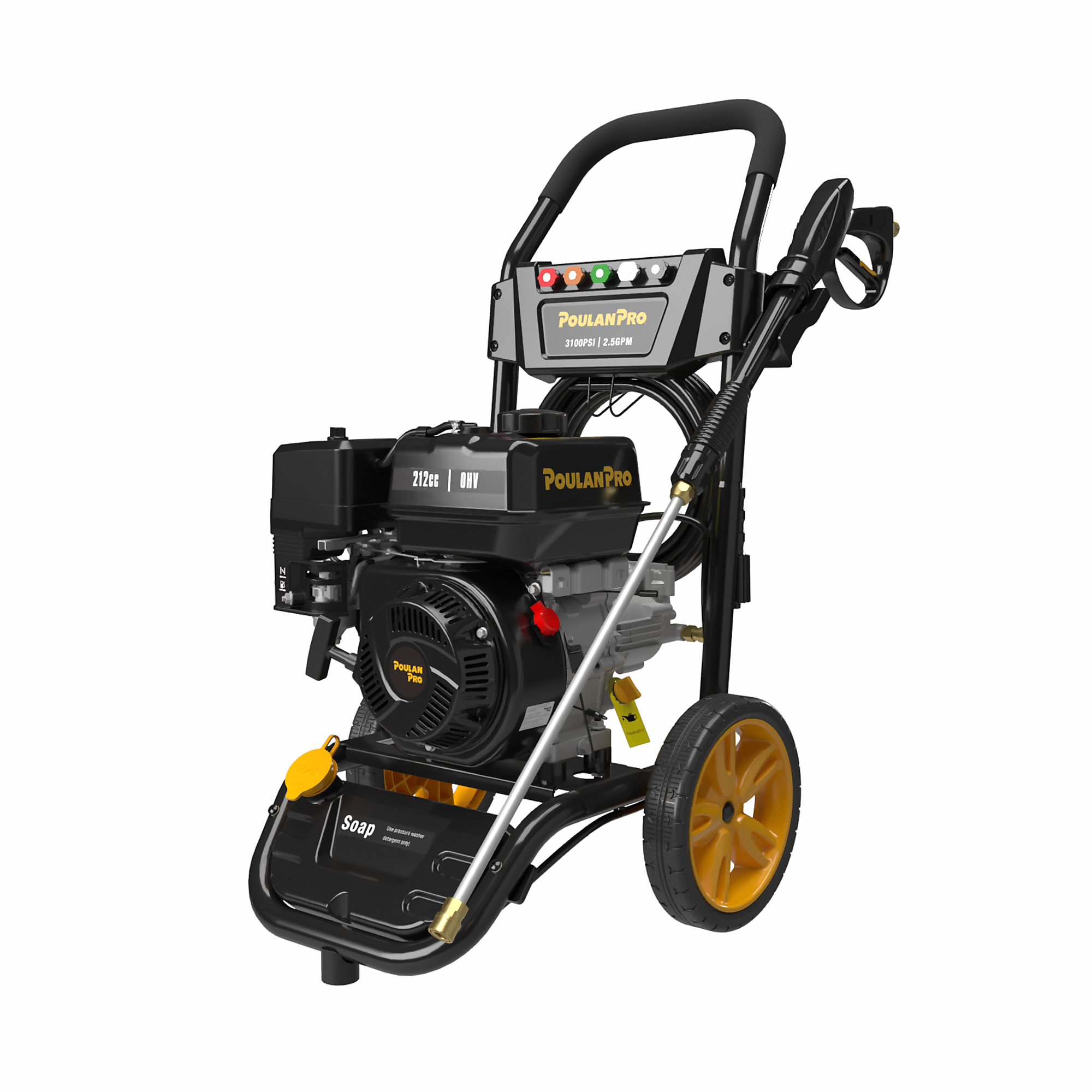 Poulan Pro Gas Pressure Washer — 3100 PSI, 2.5 GPM, 212cc 4-Stroke OHV Engine, Axial Cam Pump, 5 Quick-Connect Spray Tips, Model# PPW3100