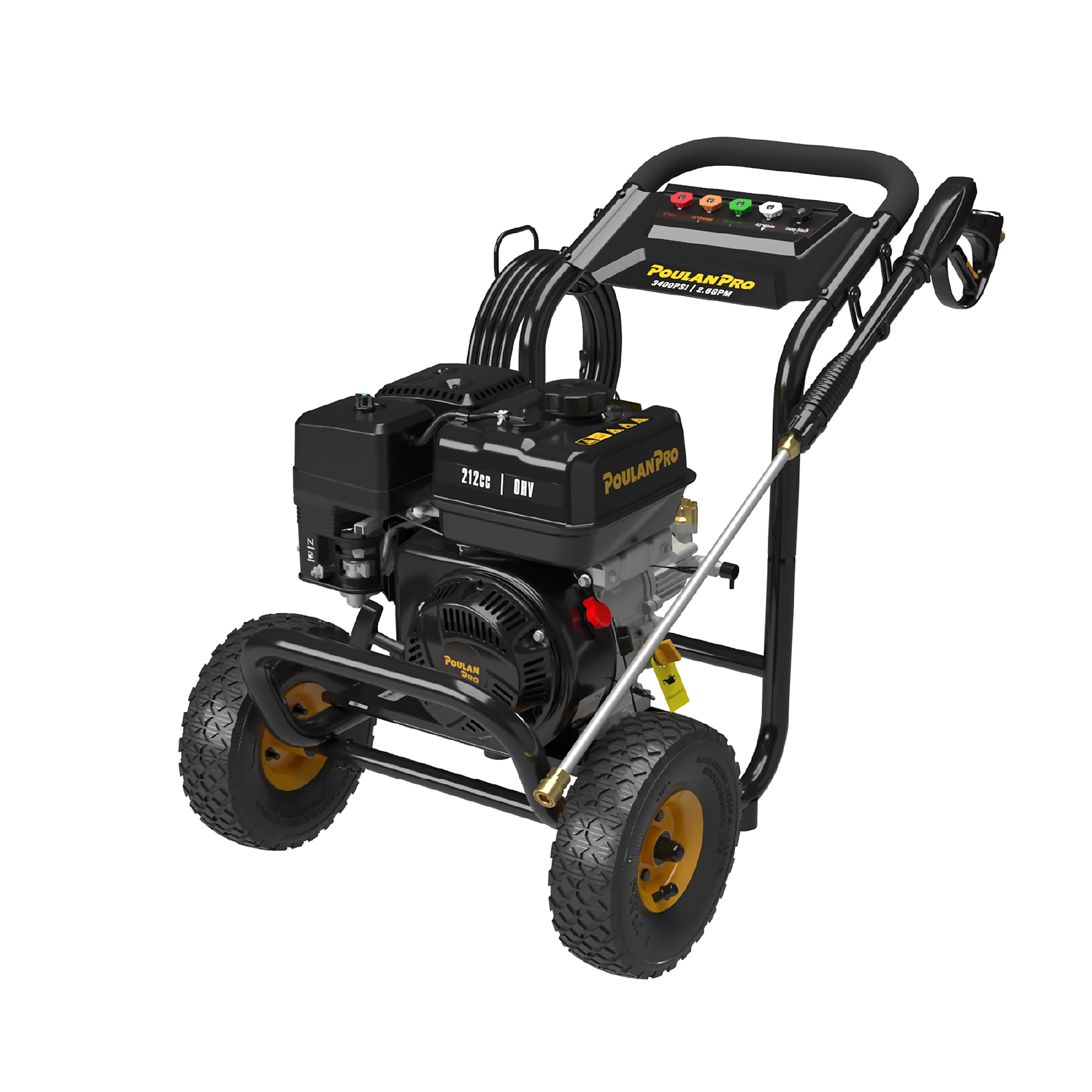 Poulan Pro Gas Pressure Washer — 3400 PSI, 2.6 GPM, 212cc OHV Engine, 5 Quick-Connect Nozzles, Model# PPW3400