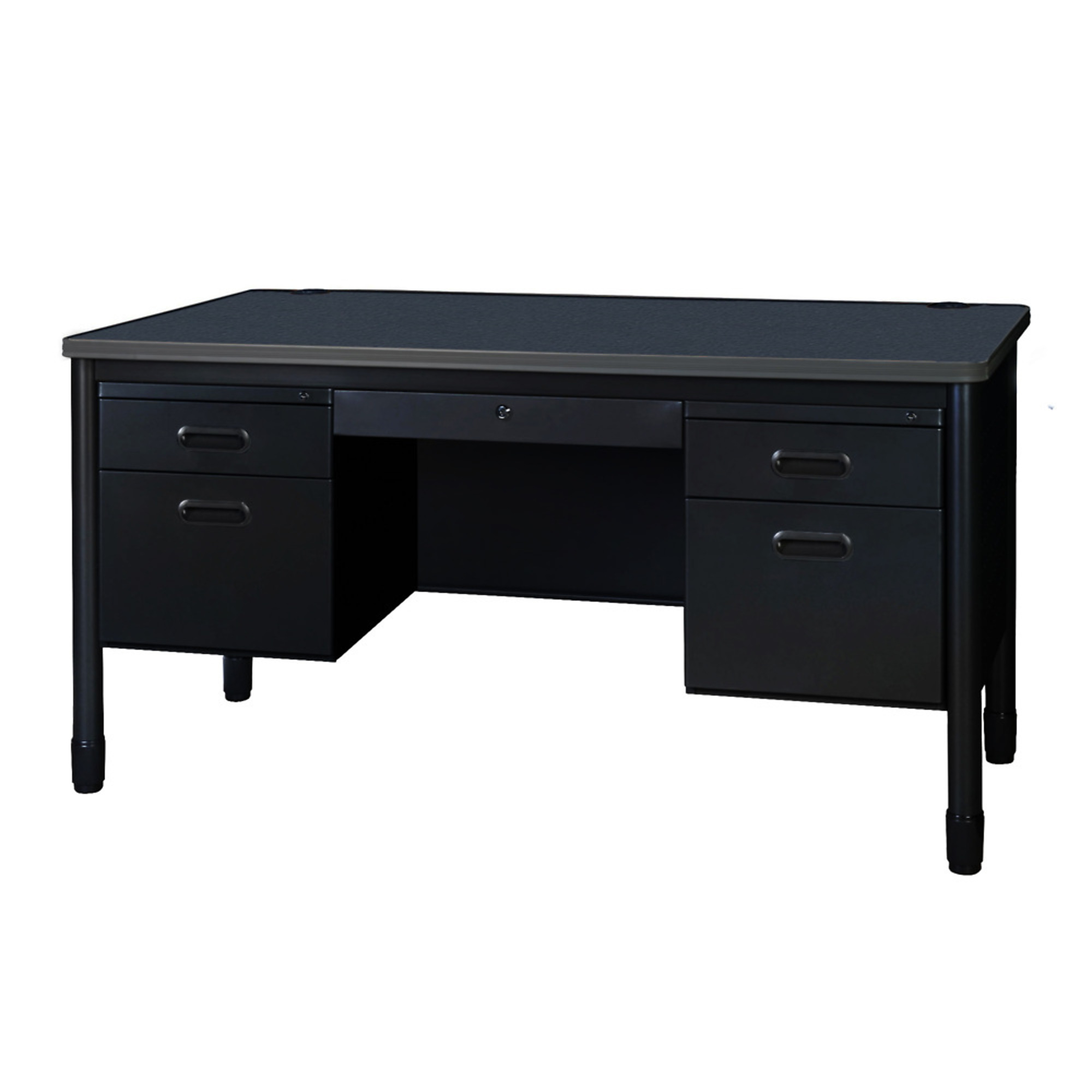 Regency Mesa Steel Double Pedestal Teacher's Desk — 60in. x 30in., 5 Drawers, Grey Top, Black Base, Model# 66266DPCDGYBK