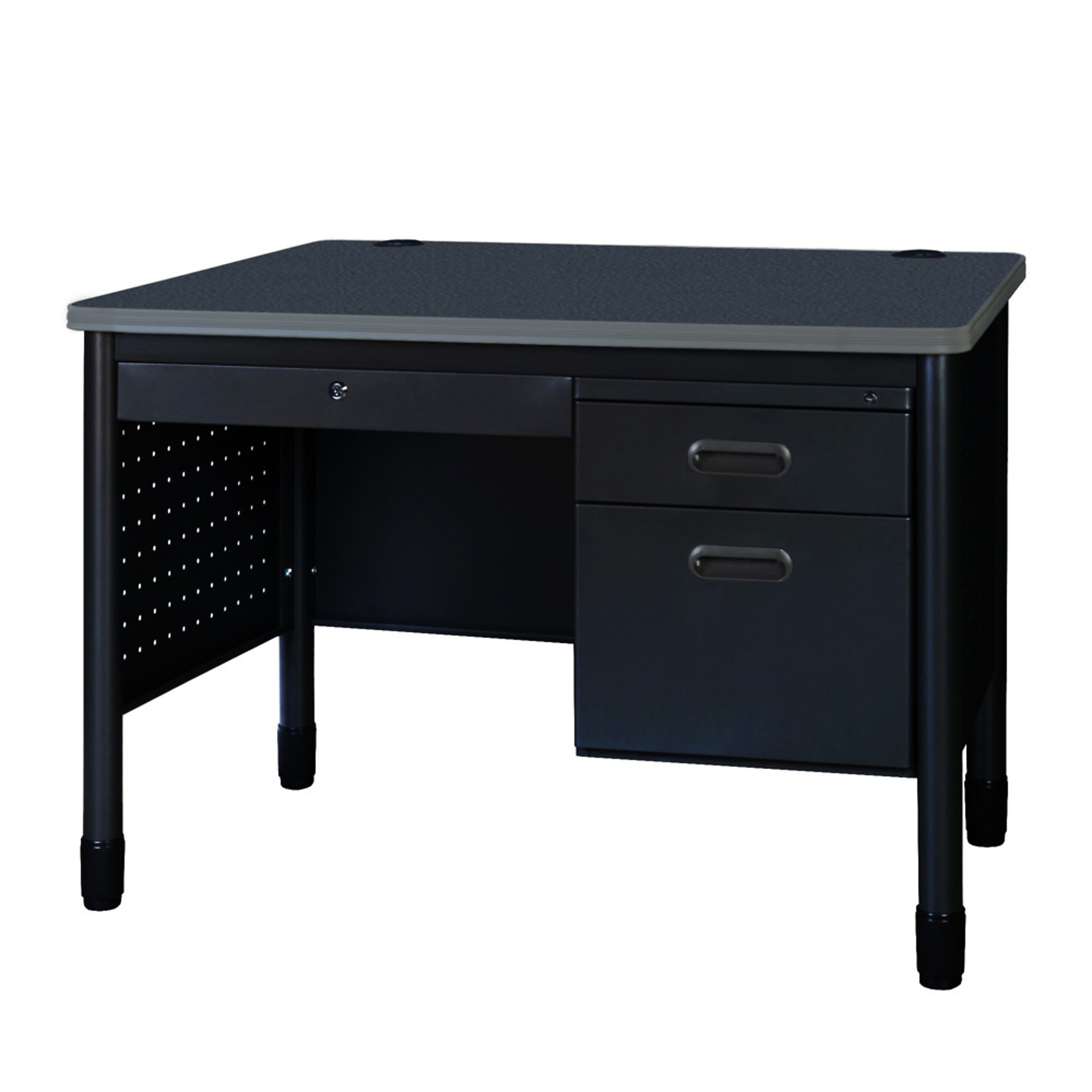 Regency Mesa Steel Single Pedestal Teacher's Desk — 48in. x 30in., Grey Top, Black Base, Locking Center Drawer, Model# 66348SPCDGYBK