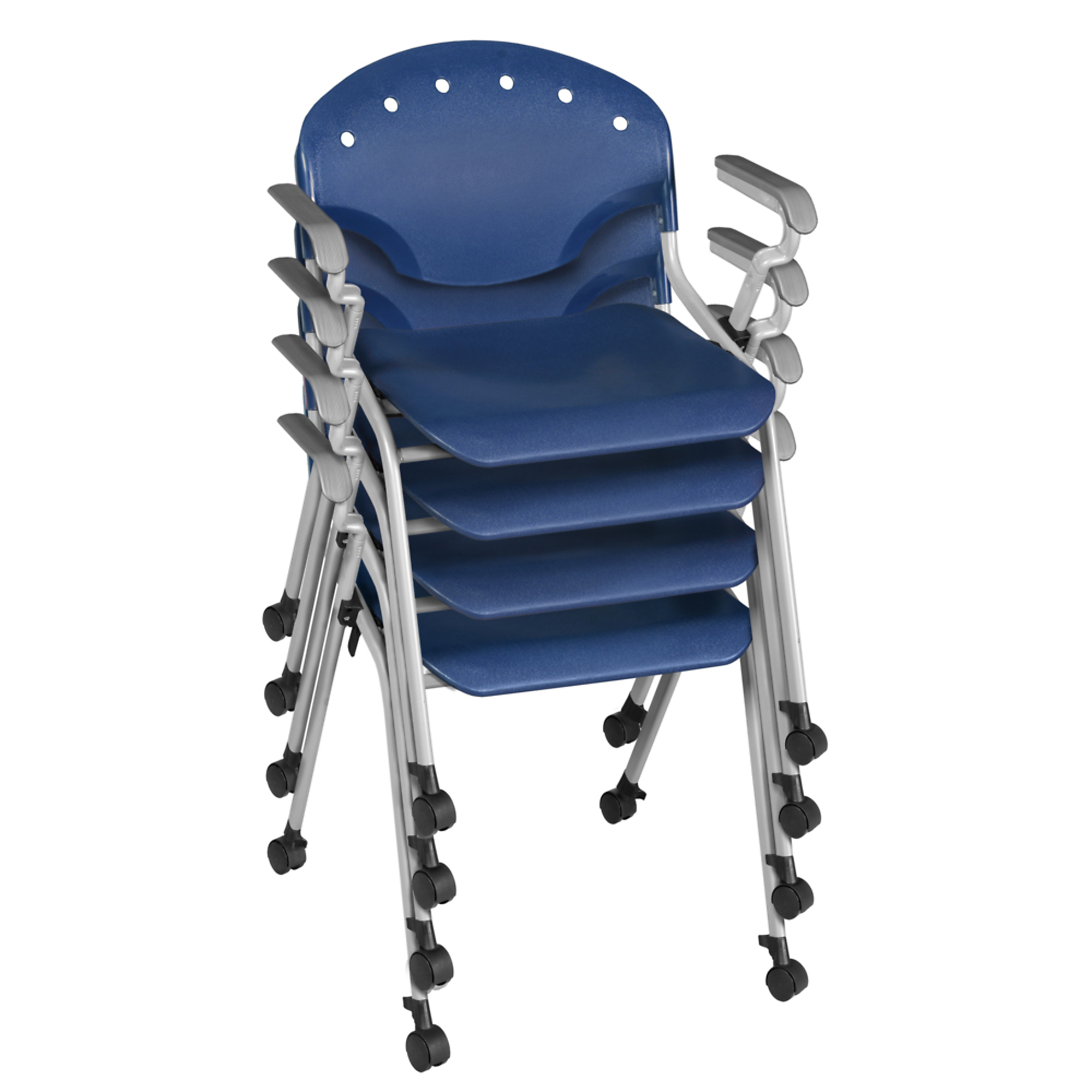 Regency Rico Classroom Training Mobile Stack Chair with Arms — Navy Blue, 4 Pack, 330-Lb. Capacity, Model# K306-NV-4PK