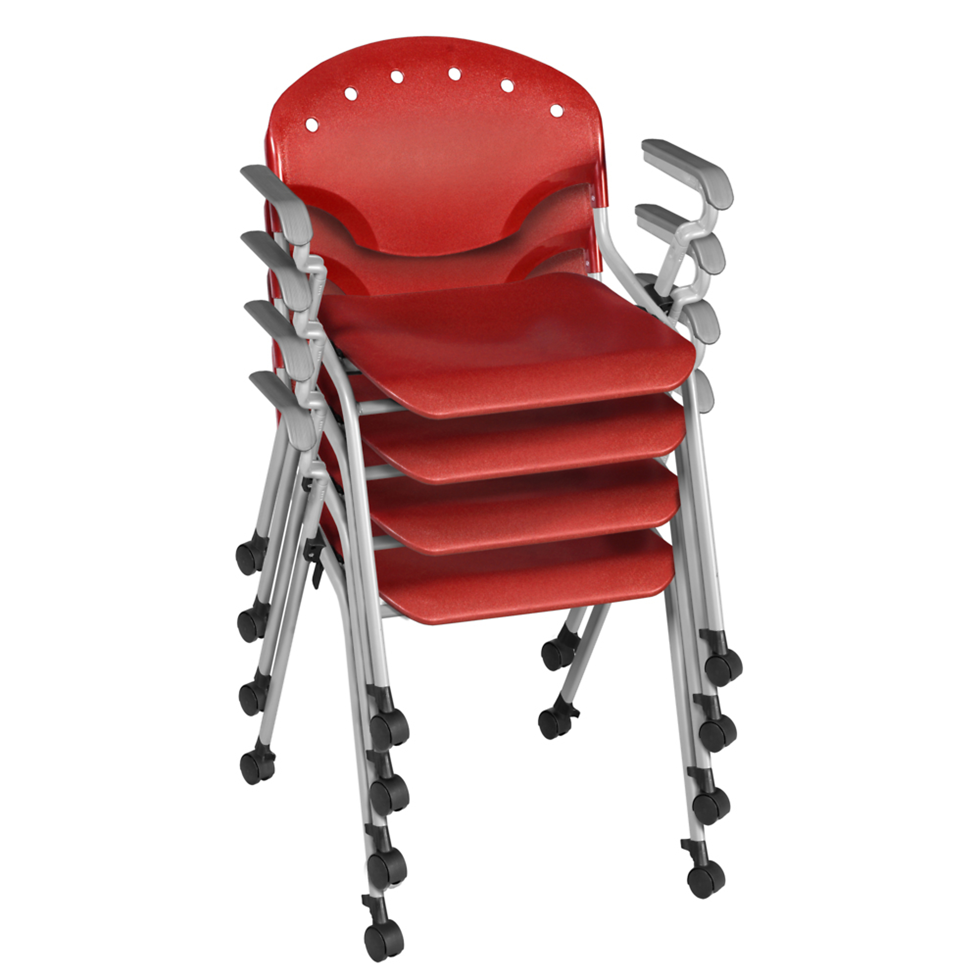 Regency Rico Classroom Training Mobile Stack Chair with Arms — Red, 4 Pack, 330-Lb. Capacity, Model# K306-RD-4PK