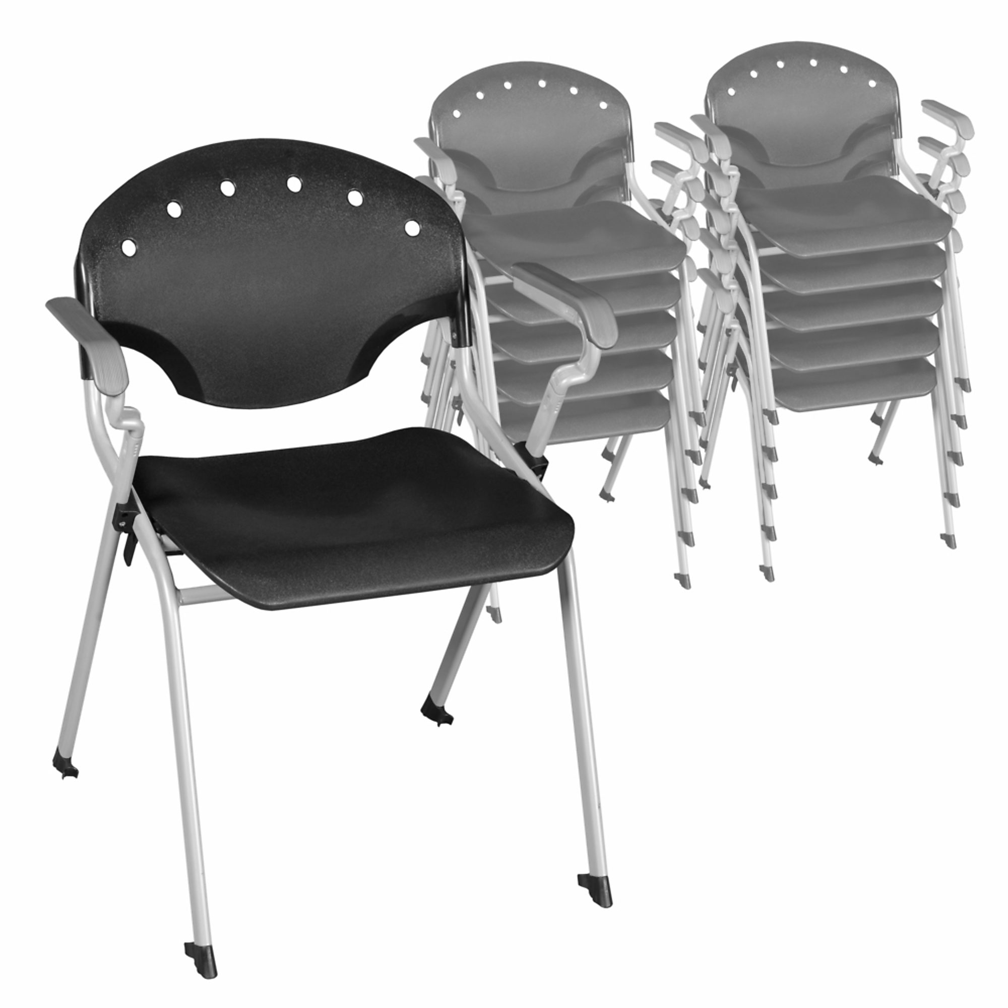 Regency Rico Classroom Training Stack Chair with Arms — Black, 11-Pack, 330-Lb. Capacity, Model# 306-BK-11PK
