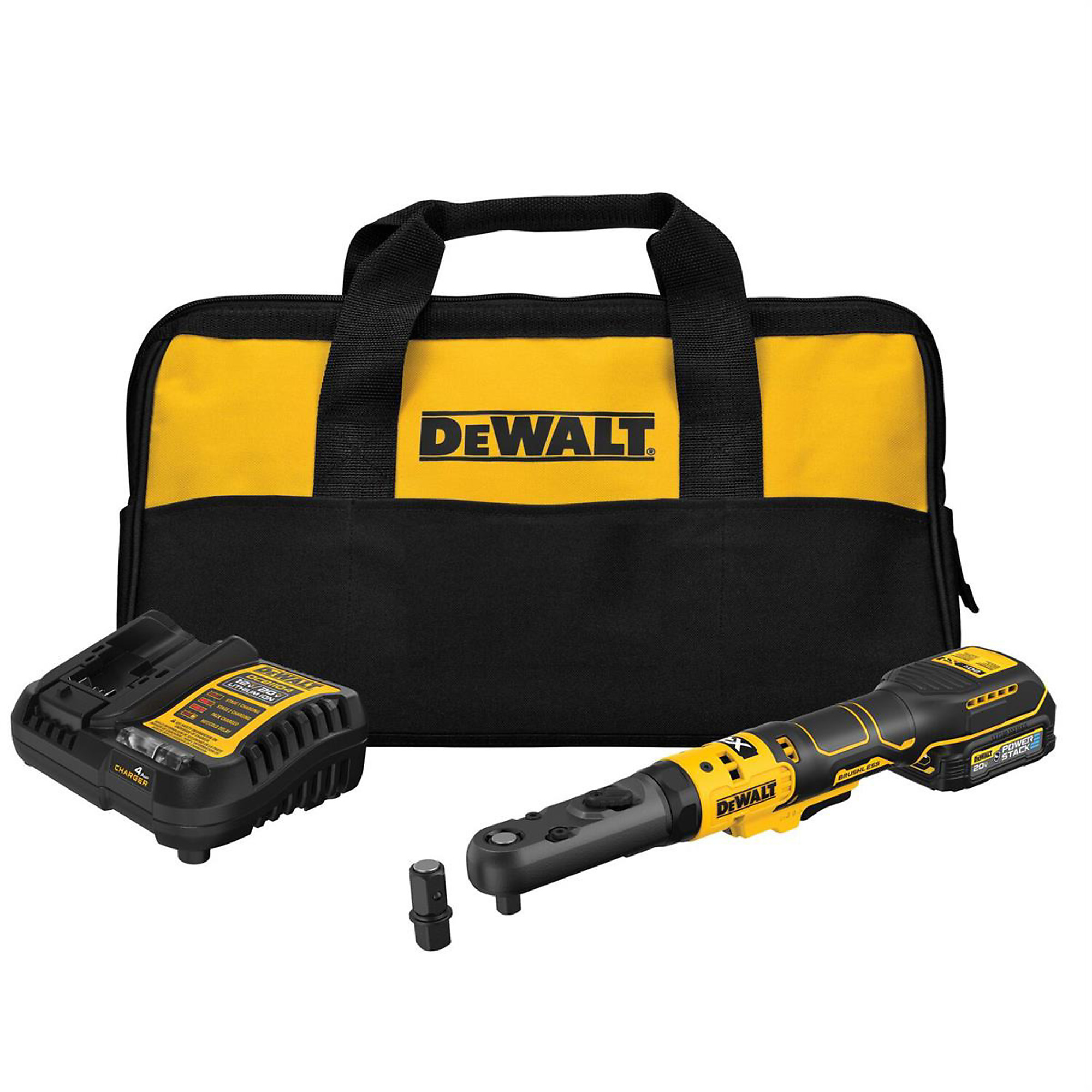 DeWalt 20V MAX XR Sealed Head Ratchet Kit — 3/8in. & 1/2in. Interchangeable Anvil, 75ft.-Lbs. Torque, Brushless Motor, Model# DWTDCF510GE1